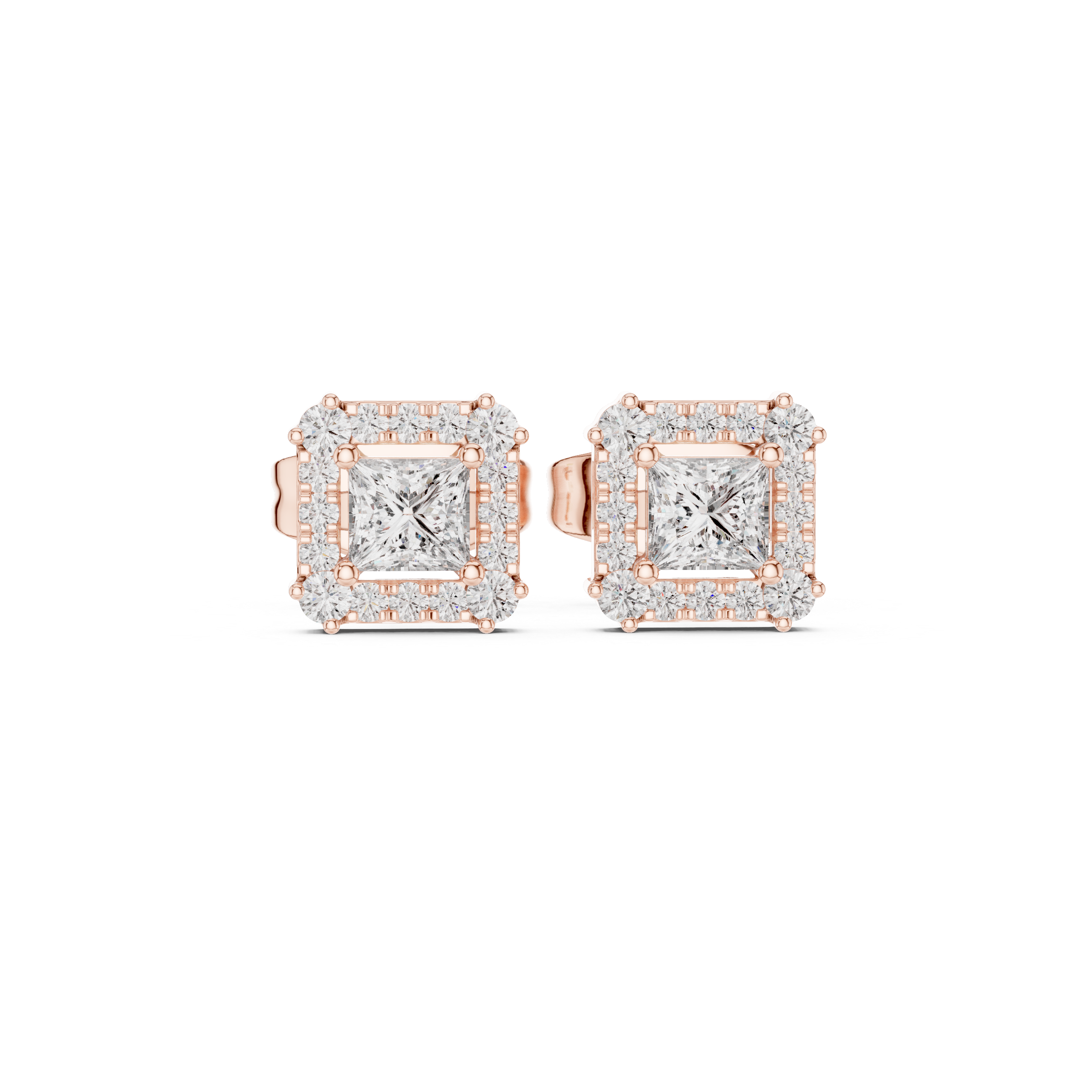 Princess-Cut Diamond Halo Stud Earrings