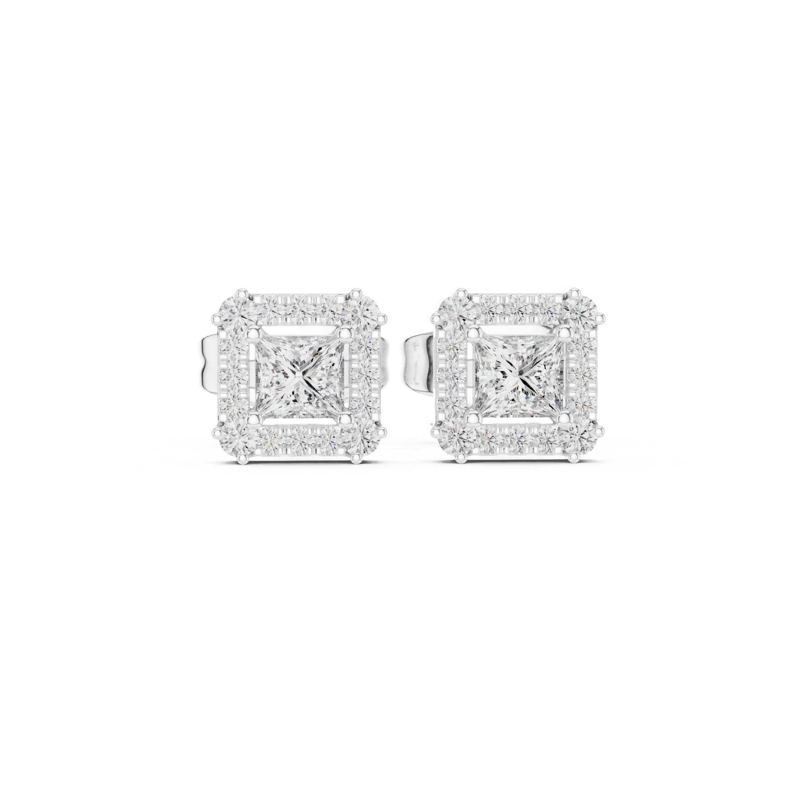 Princess-Cut Diamond Halo Stud Earrings