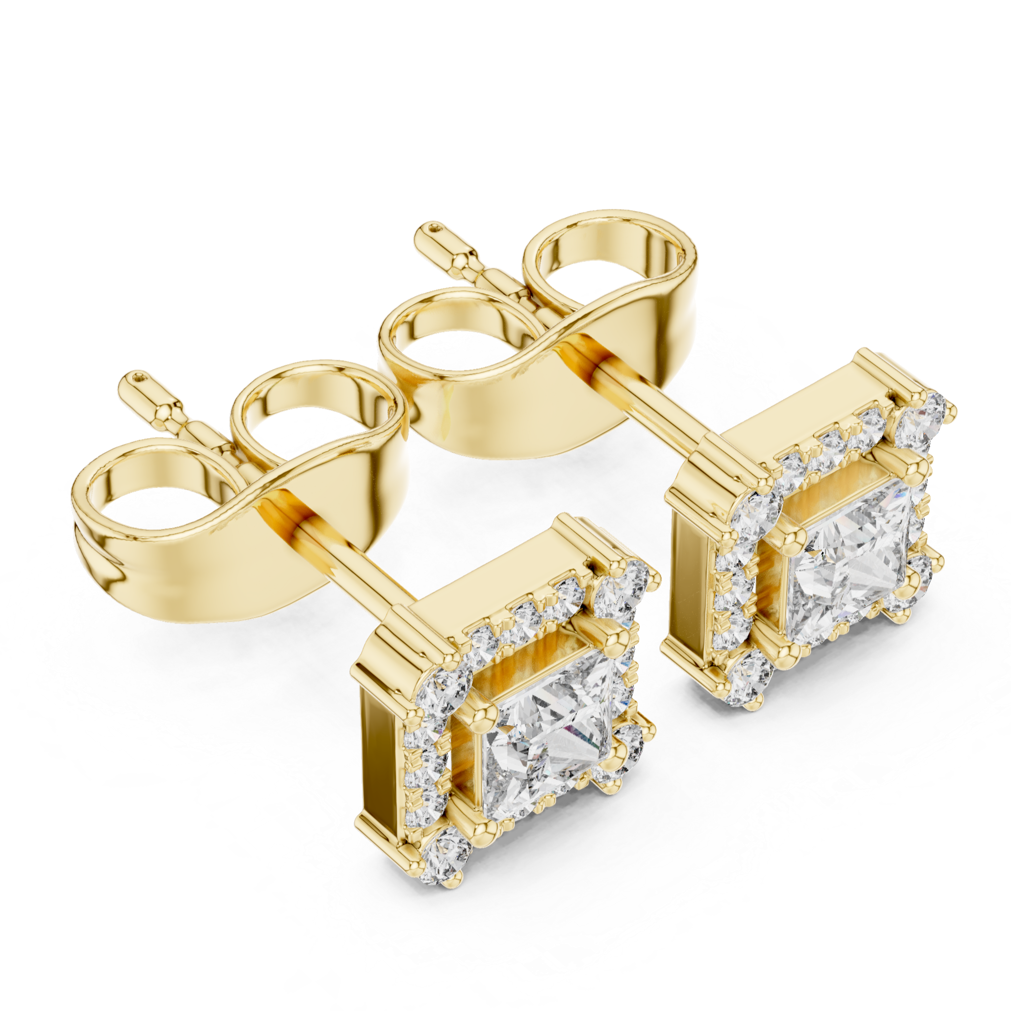 Princess-Cut Diamond Halo Stud Earrings