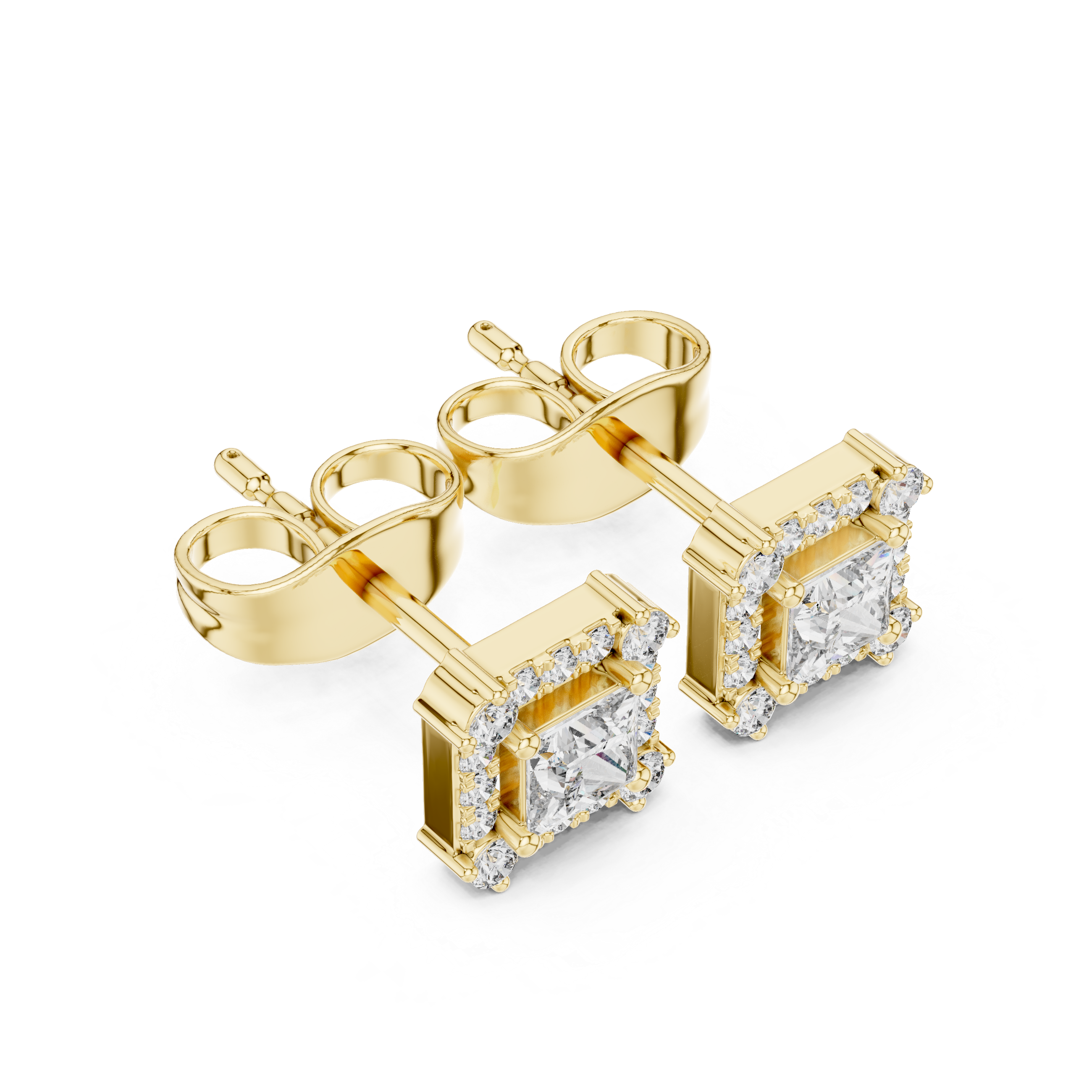 Princess-Cut Diamond Halo Stud Earrings