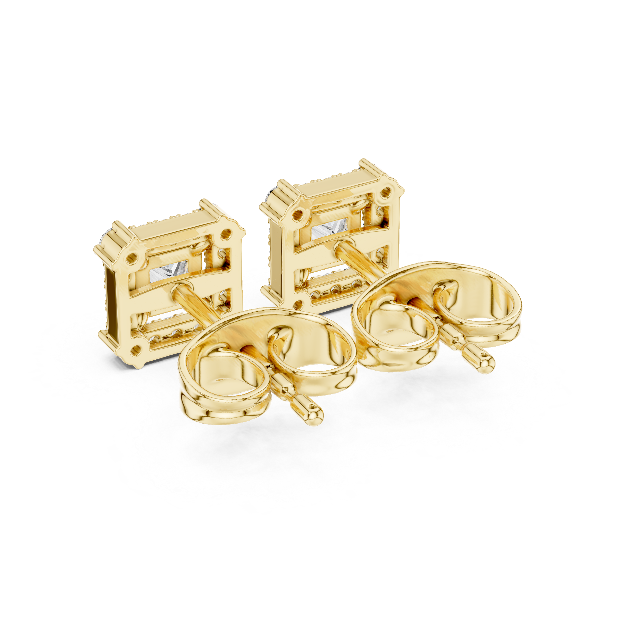 Princess-Cut Diamond Halo Stud Earrings