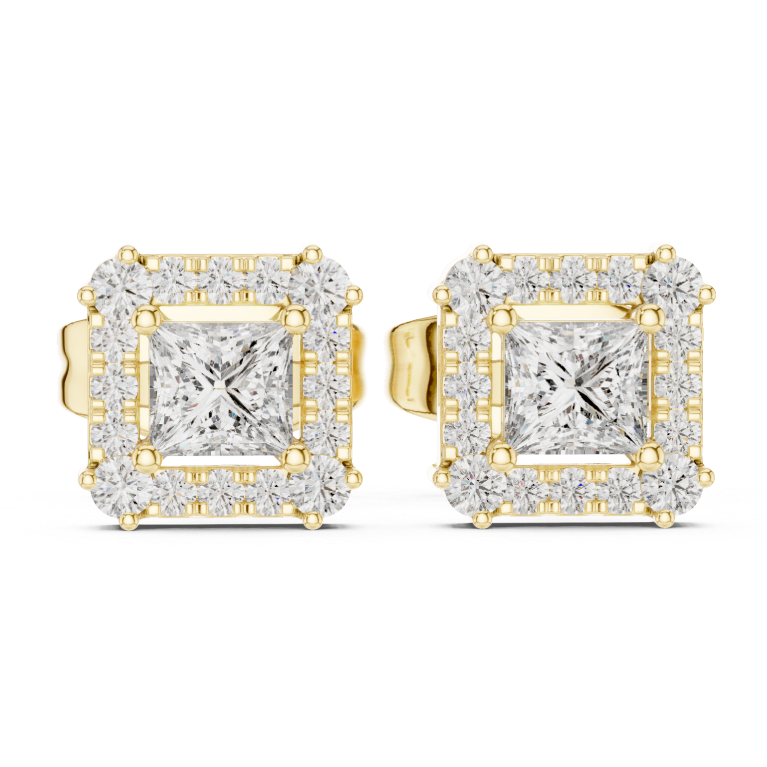 Princess-Cut Diamond Halo Stud Earrings