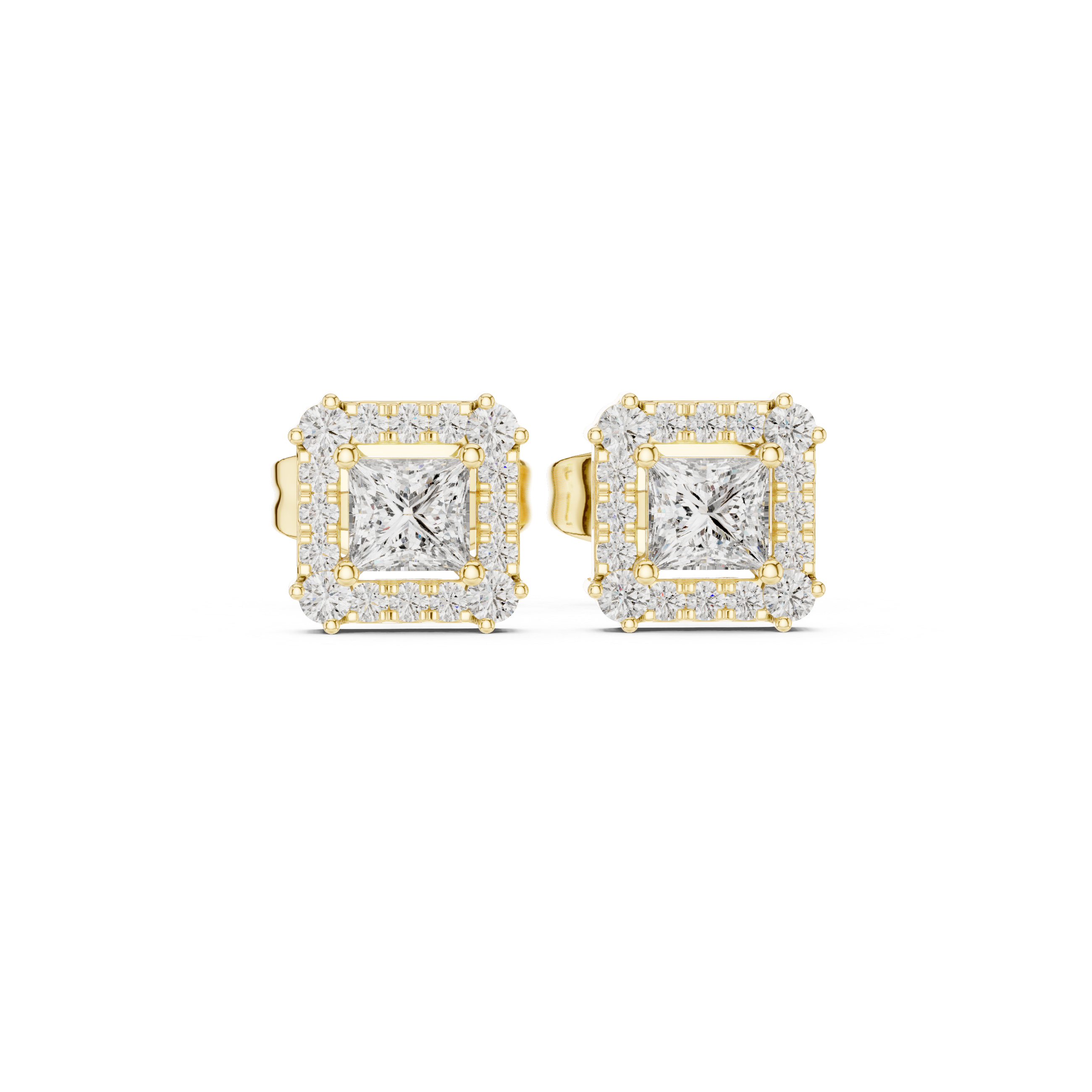 Princess-Cut Diamond Halo Stud Earrings