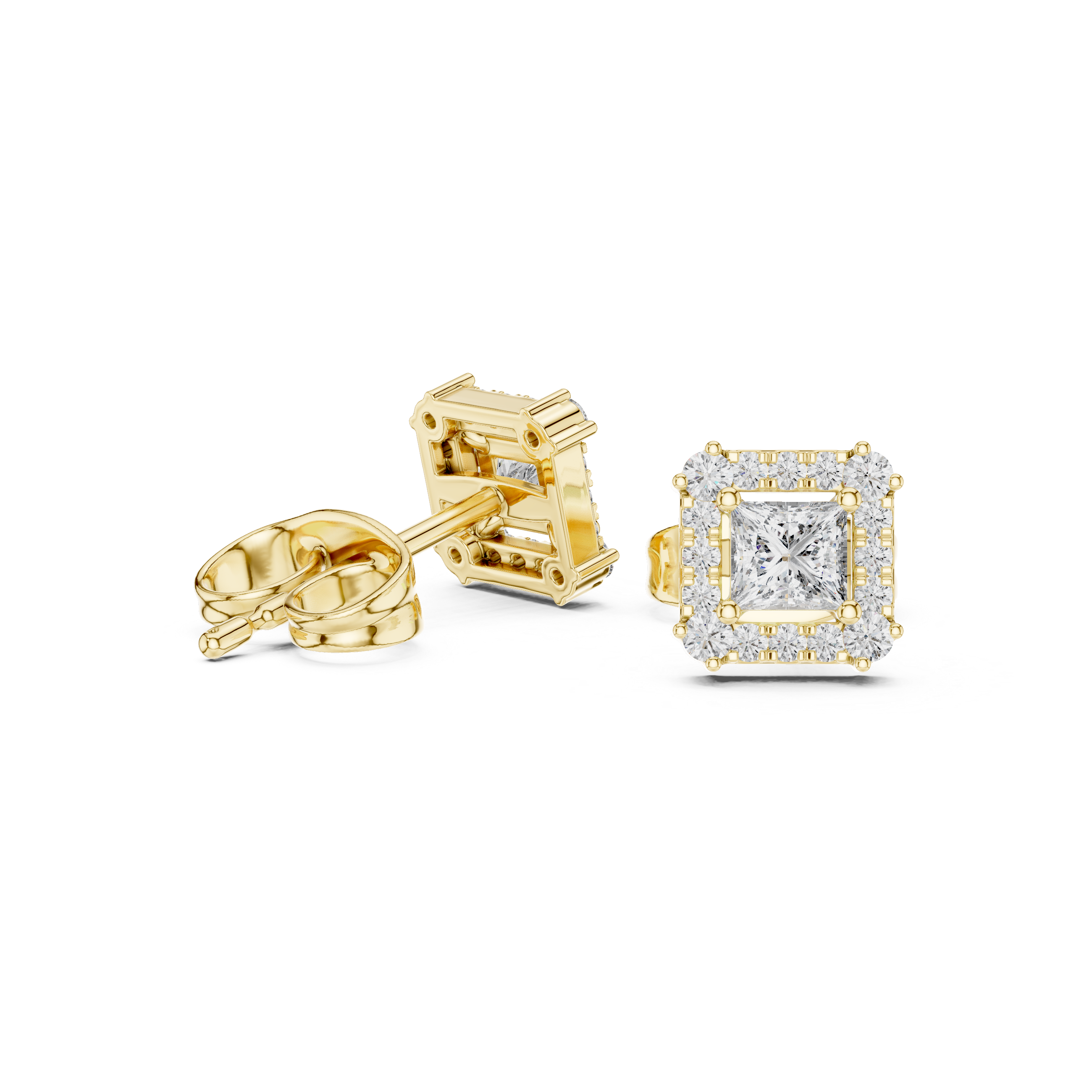 Princess-Cut Diamond Halo Stud Earrings