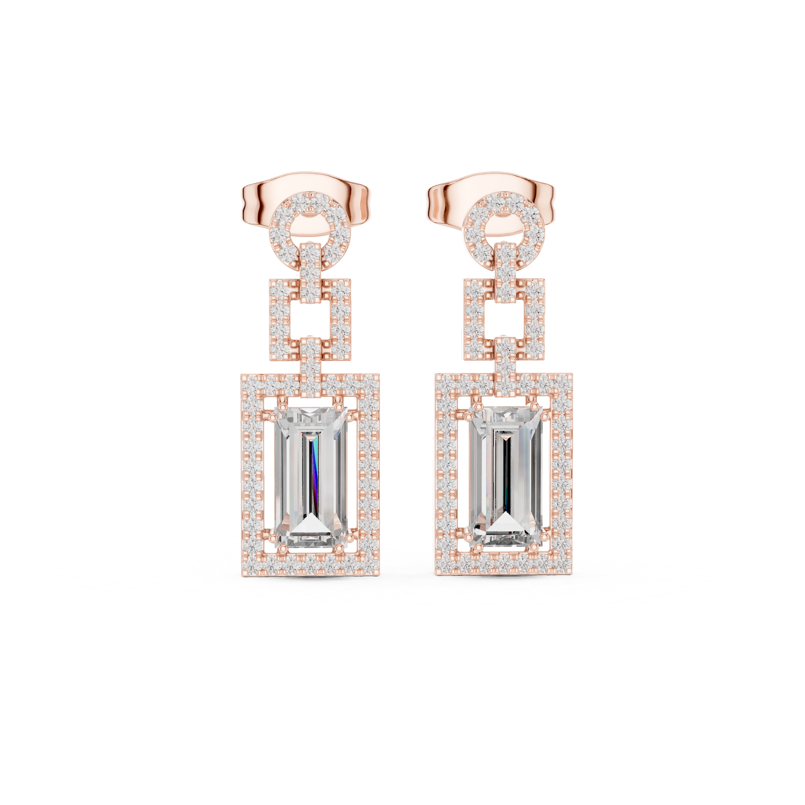 Art Deco Emerald-Cut Diamond Drop Earrings