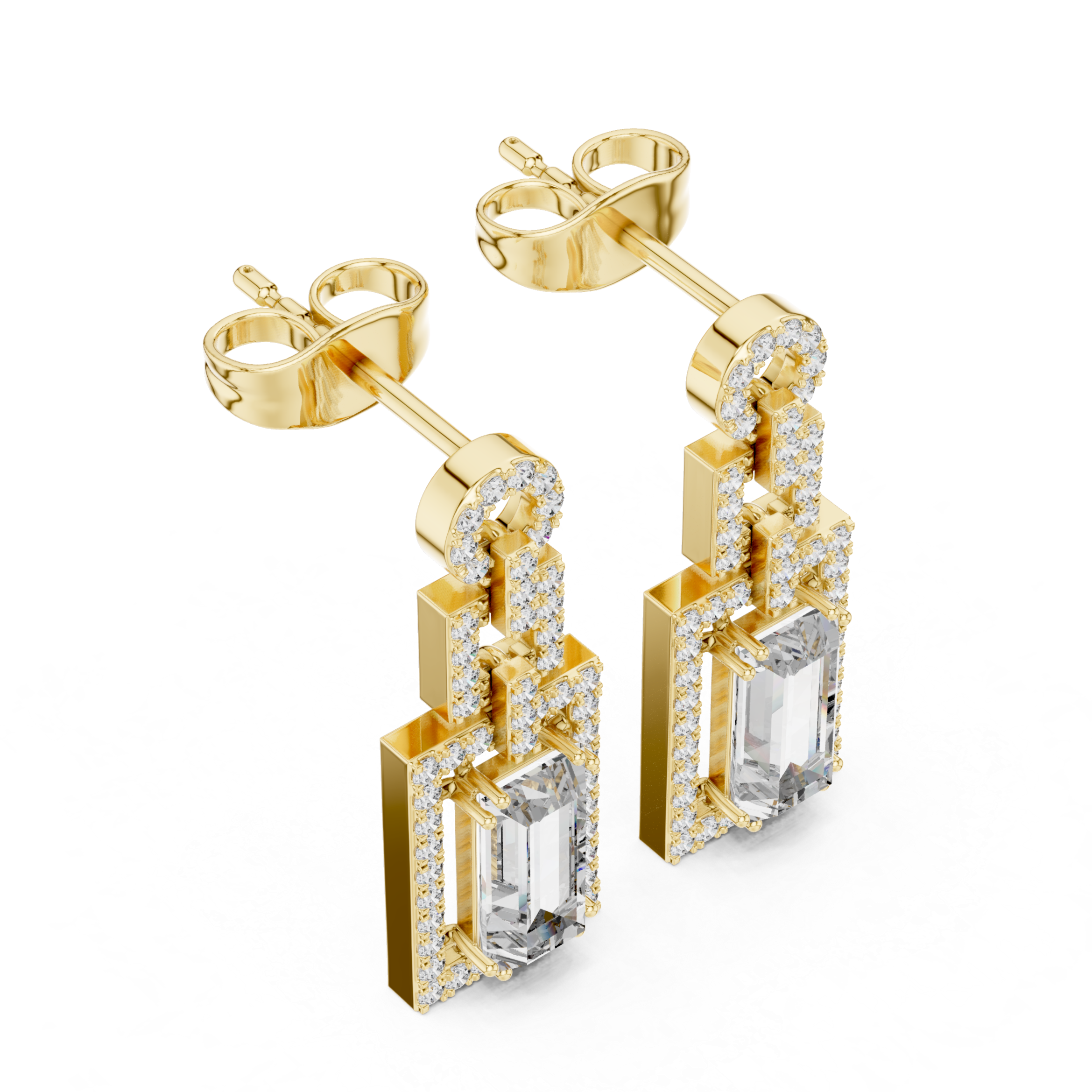 Art Deco Emerald-Cut Diamond Drop Earrings