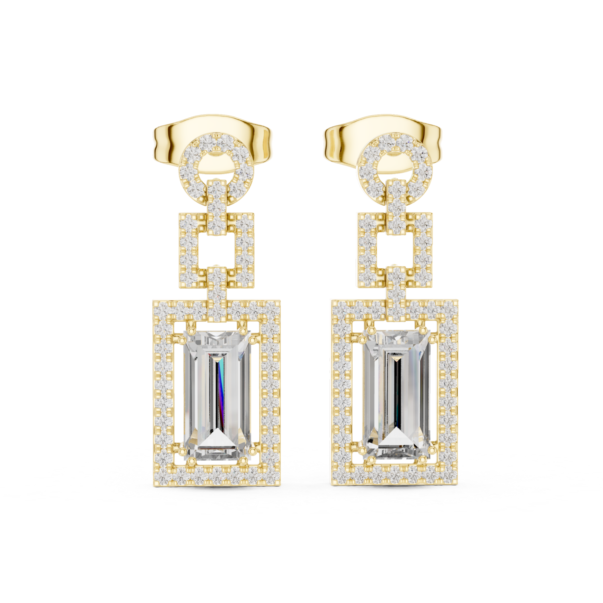 Art Deco Emerald-Cut Diamond Drop Earrings