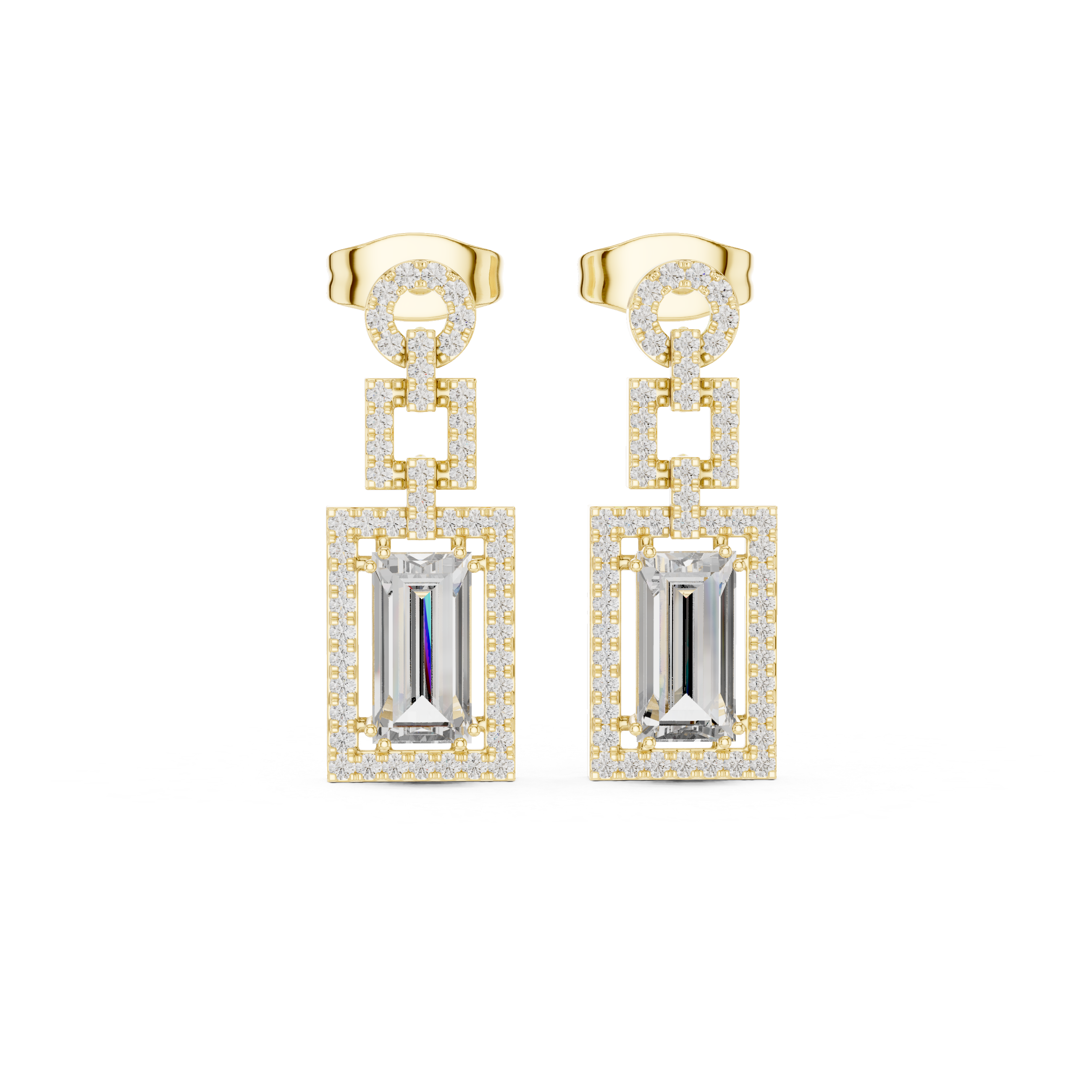 Art Deco Emerald-Cut Diamond Drop Earrings