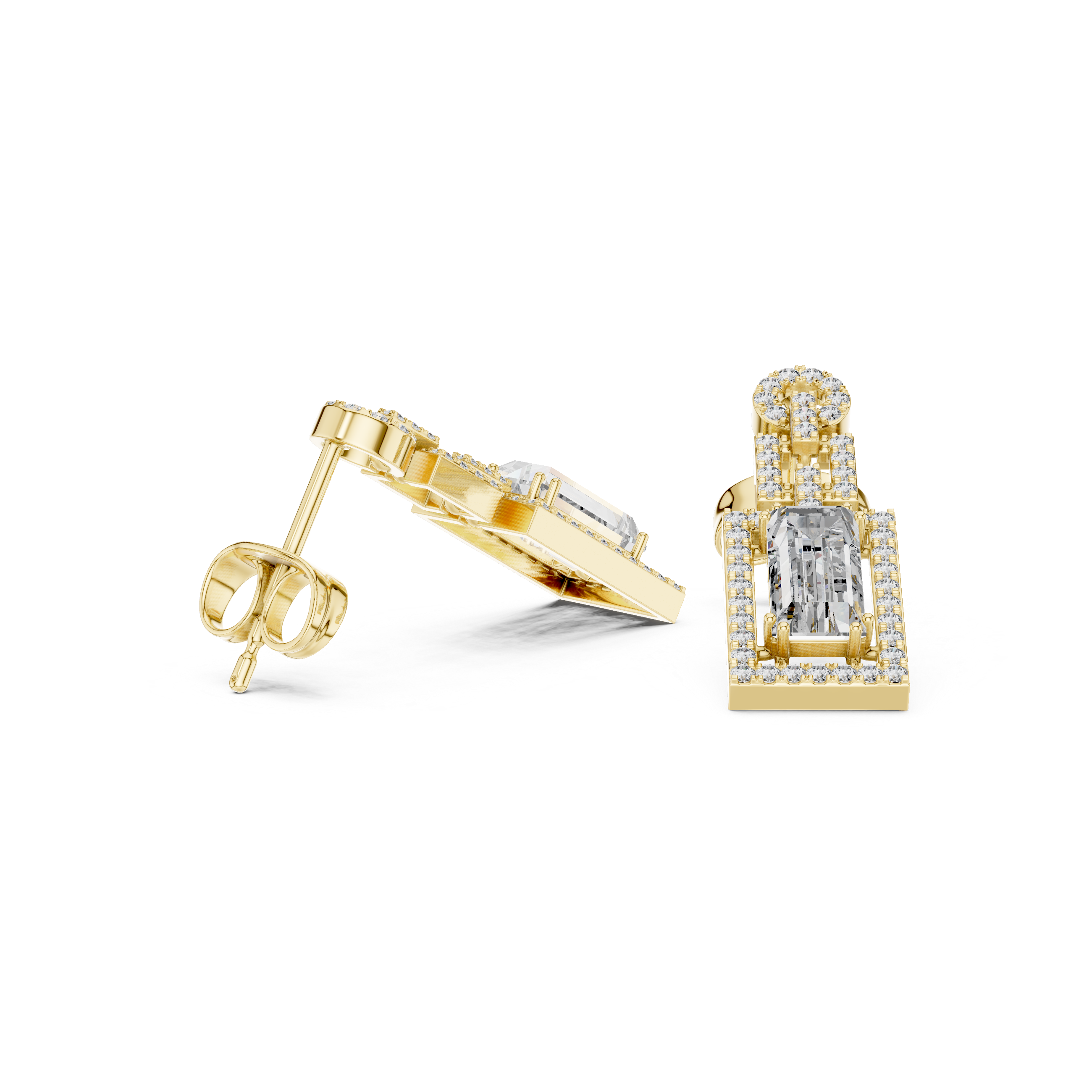 Art Deco Emerald-Cut Diamond Drop Earrings