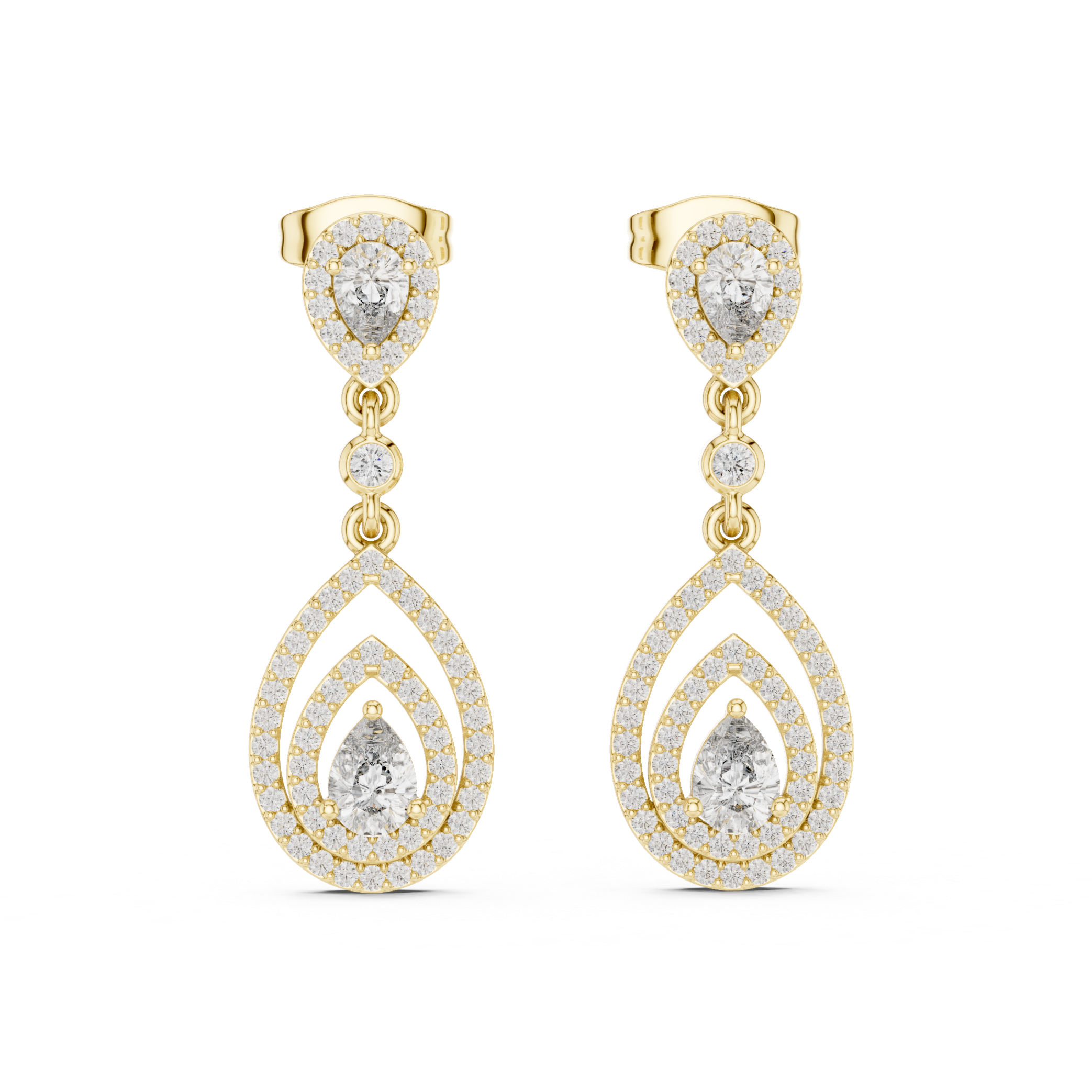 Pear-Shaped Diamond Halo Drop Earrings