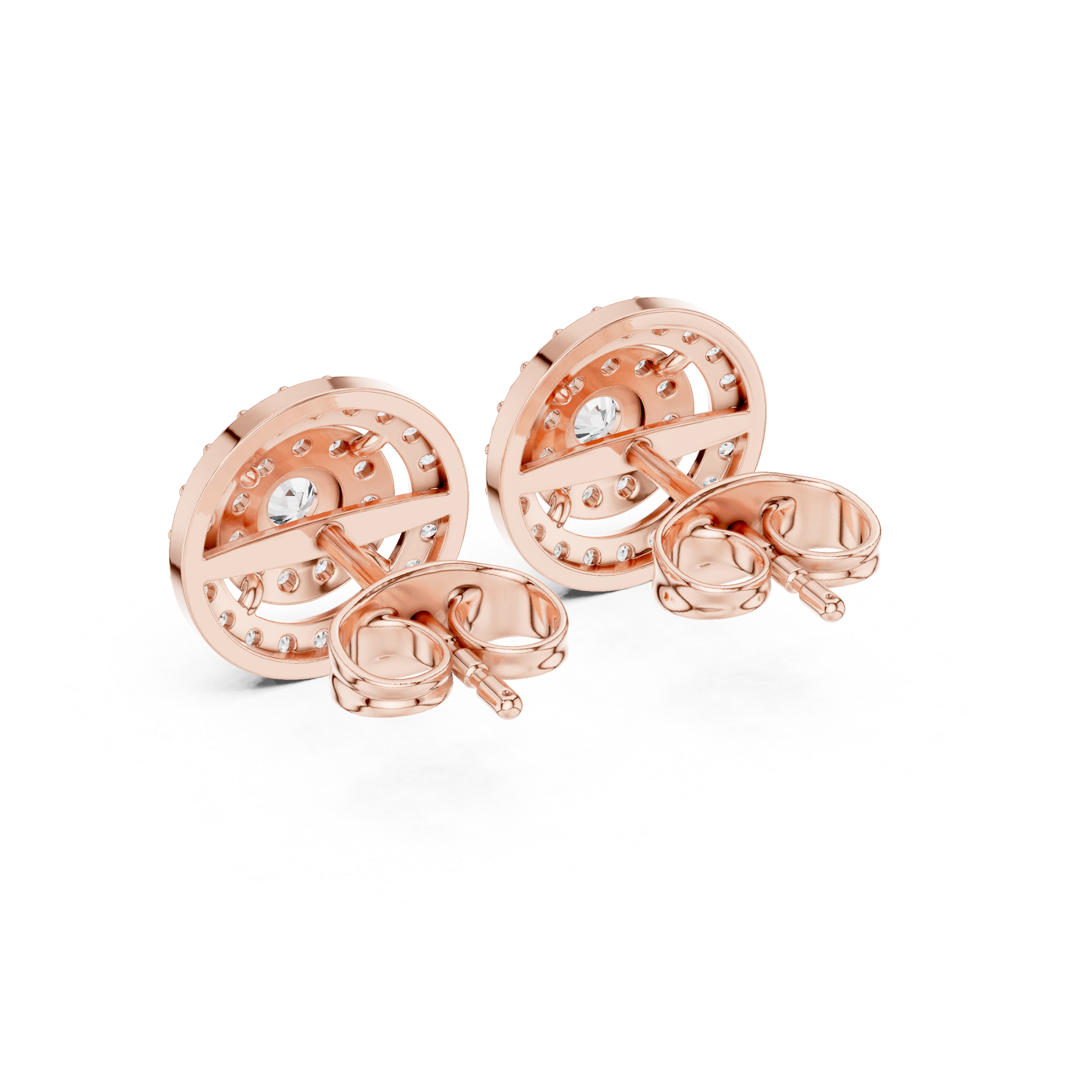 Round Diamond Triple Halo Stud Earrings