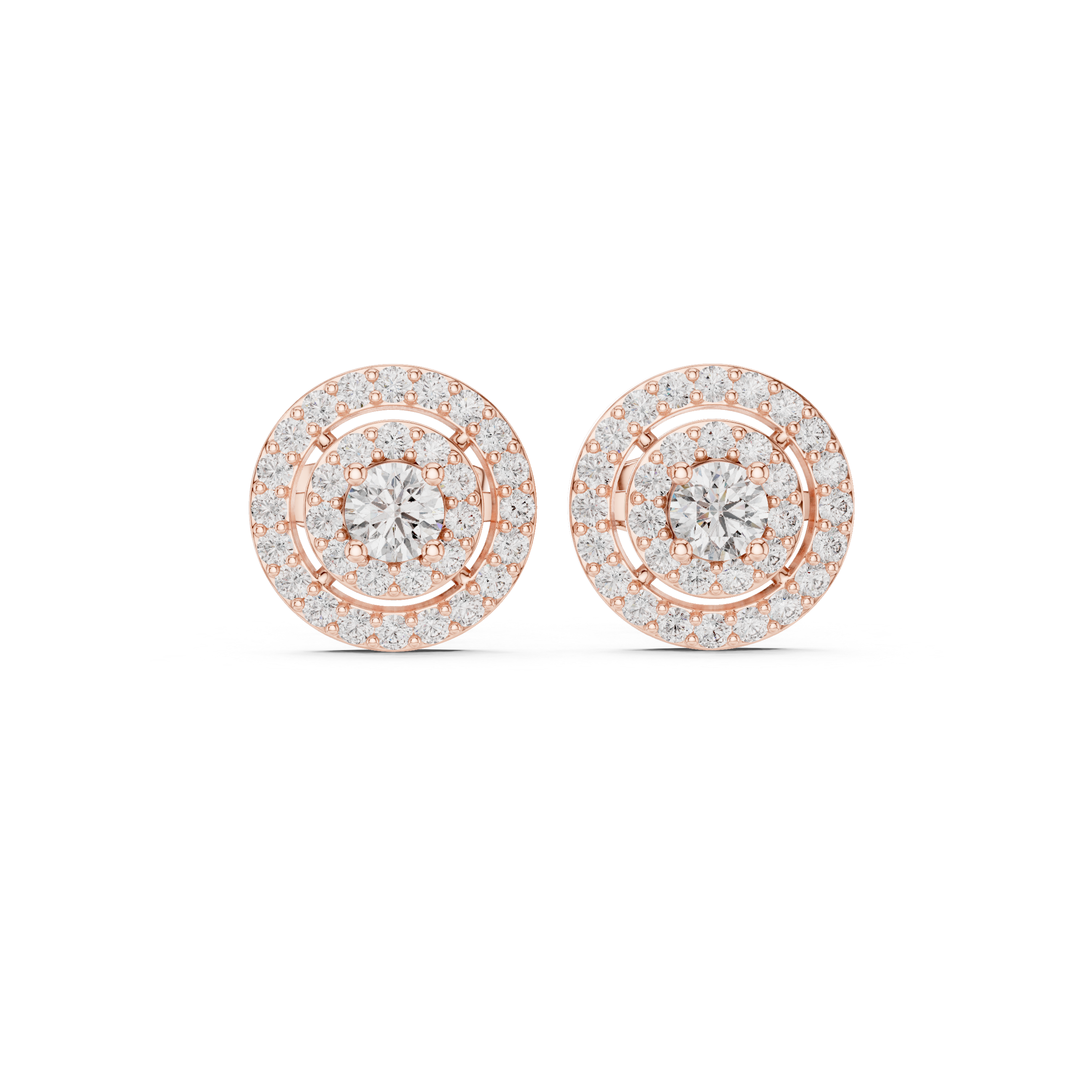 Round Diamond Triple Halo Stud Earrings