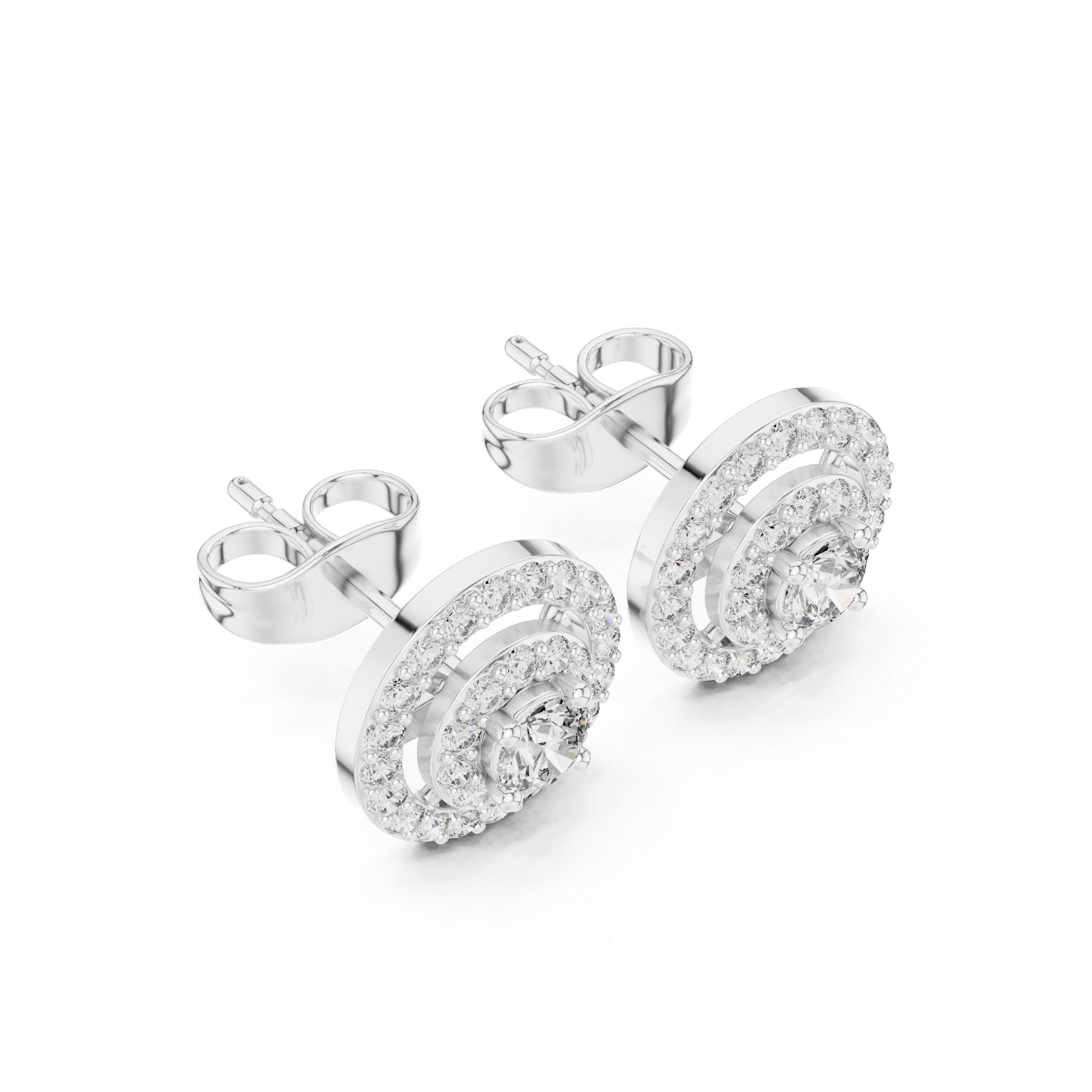 Round Diamond Triple Halo Stud Earrings