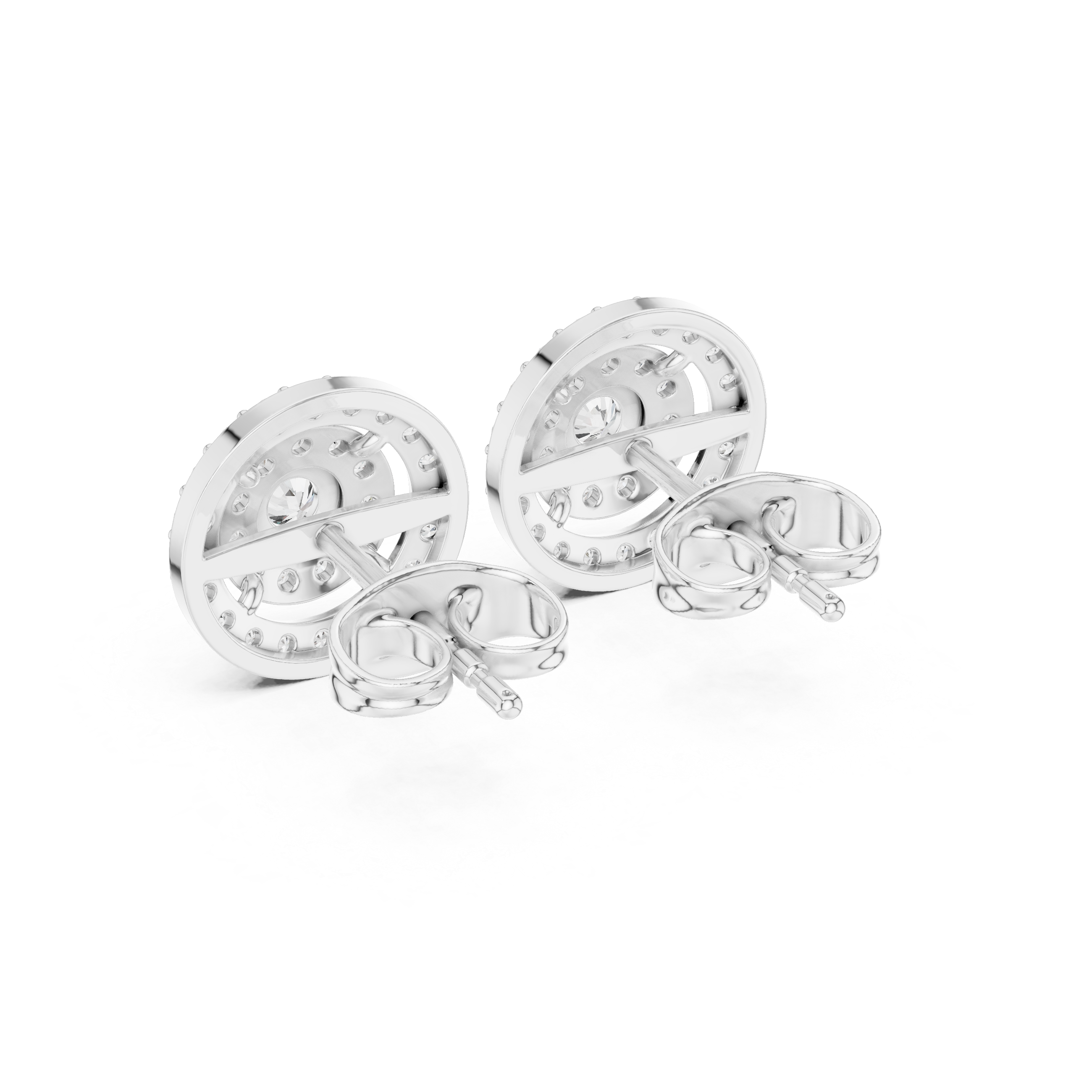 Round Diamond Triple Halo Stud Earrings