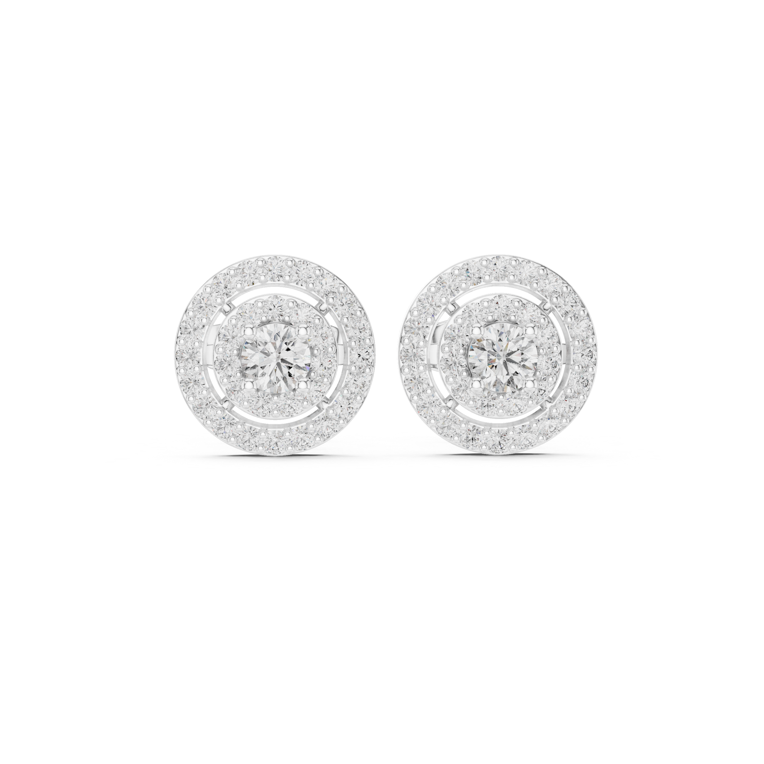 Round Diamond Triple Halo Stud Earrings
