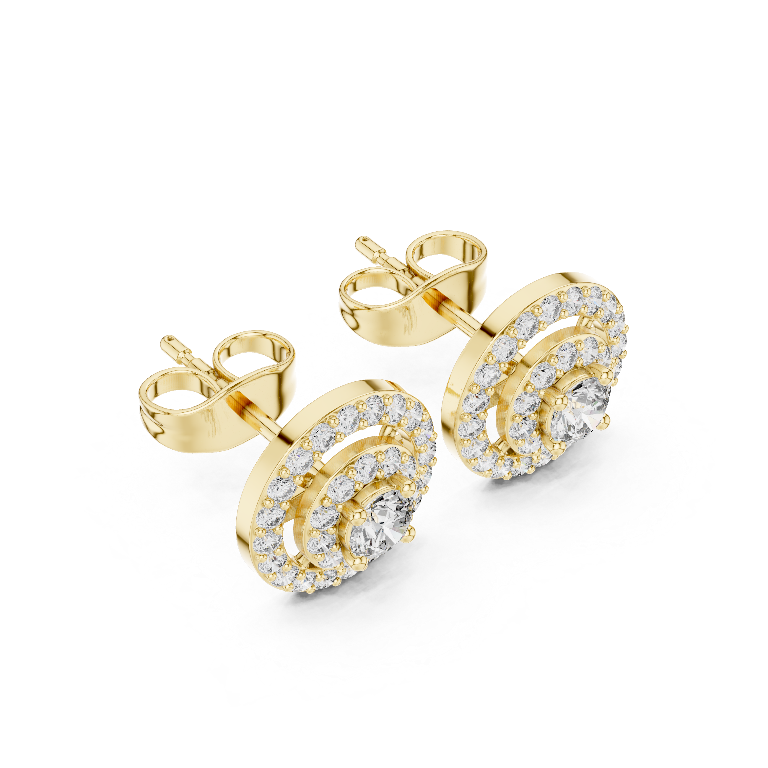 Round Diamond Triple Halo Stud Earrings
