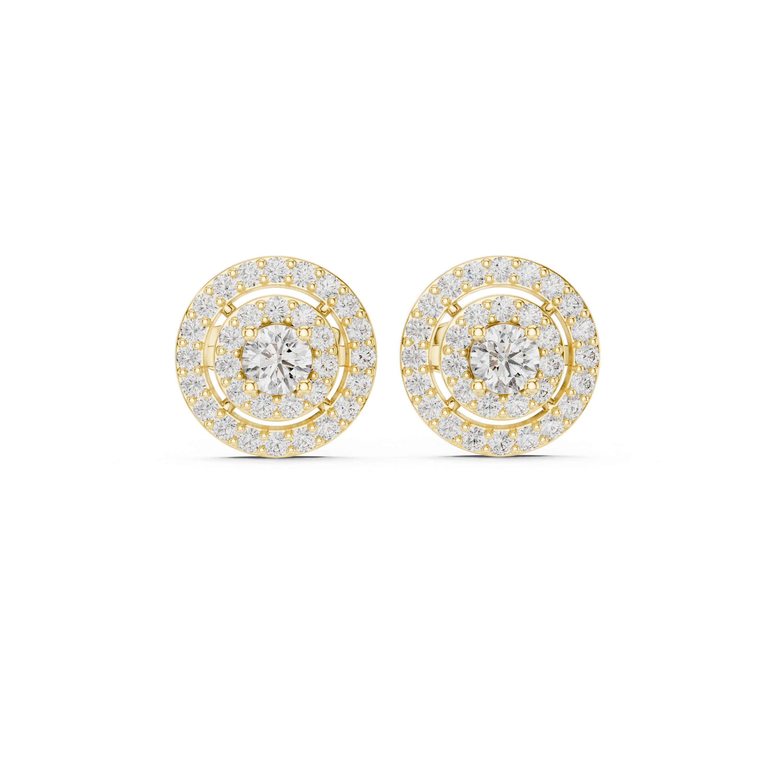 Round Diamond Triple Halo Stud Earrings