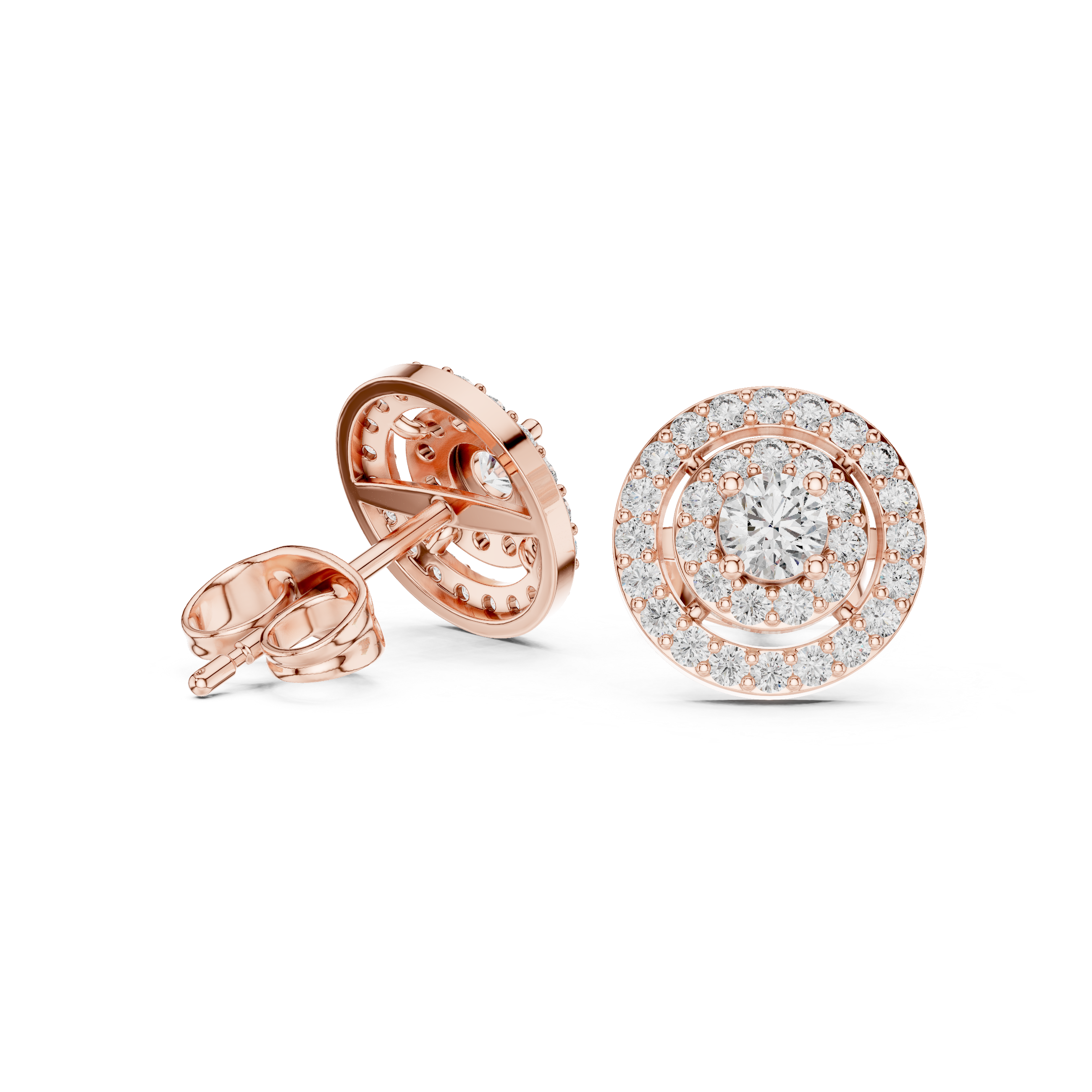 Round Diamond Triple Halo Stud Earrings