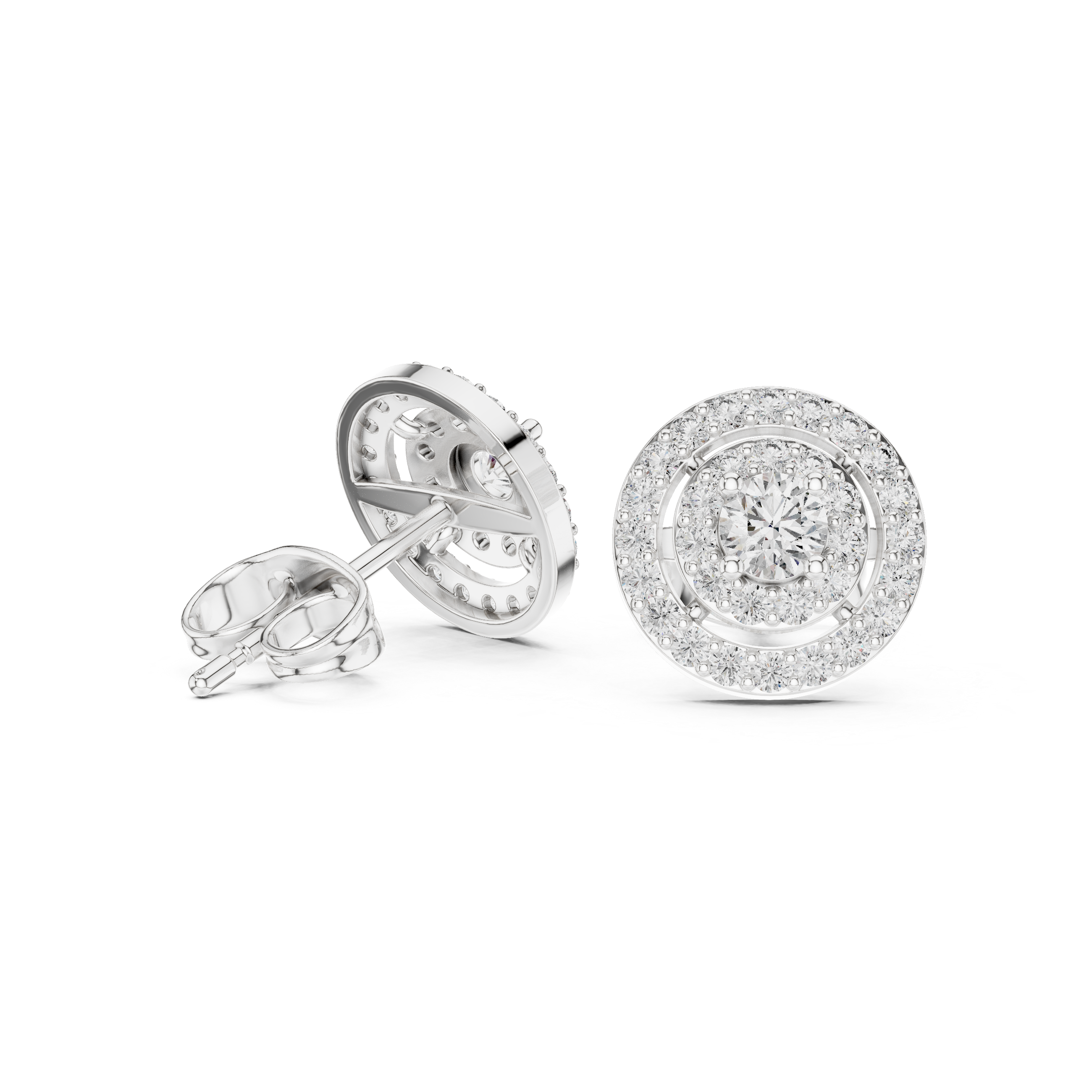 Round Diamond Triple Halo Stud Earrings