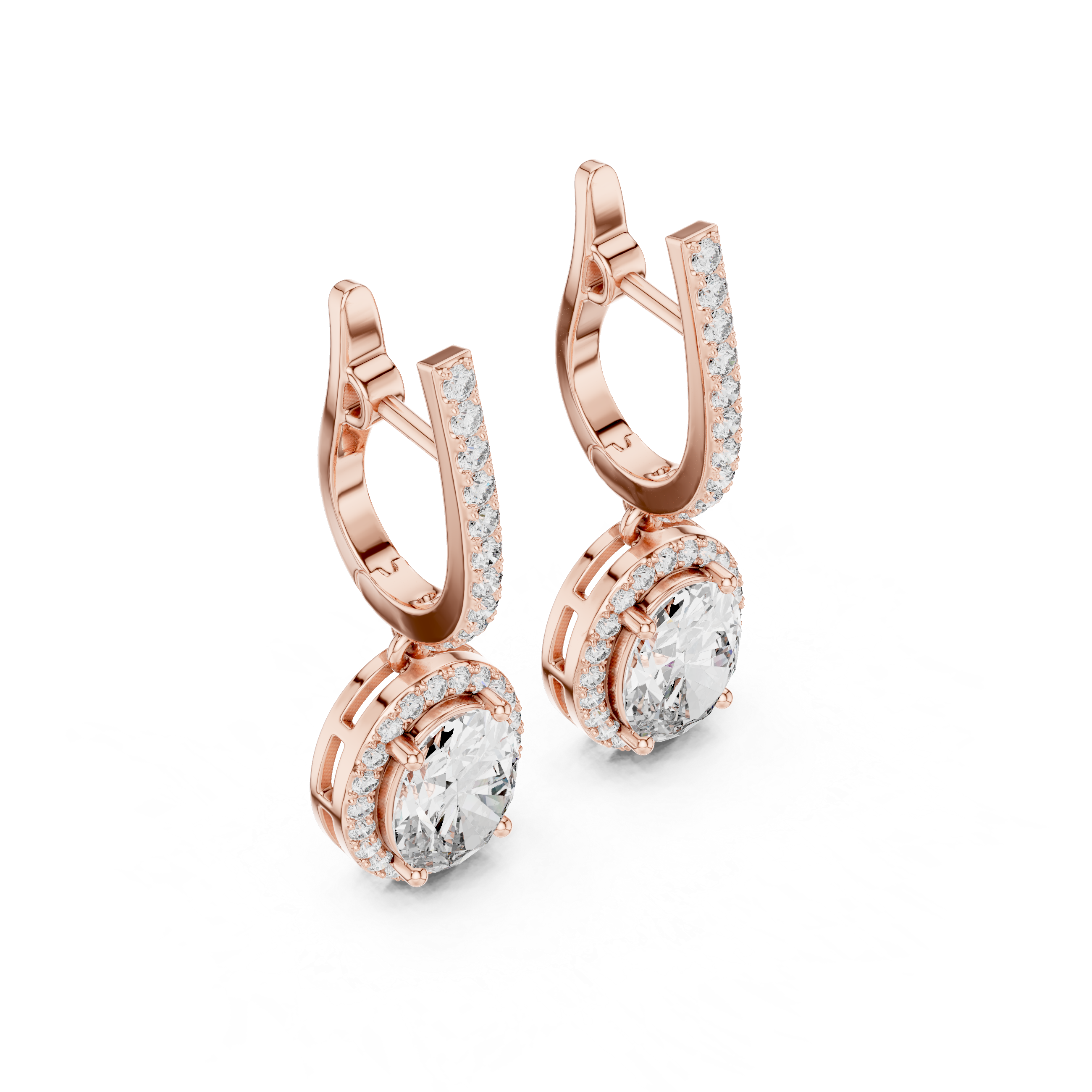 Classic Round Diamond Halo Drop Earrings