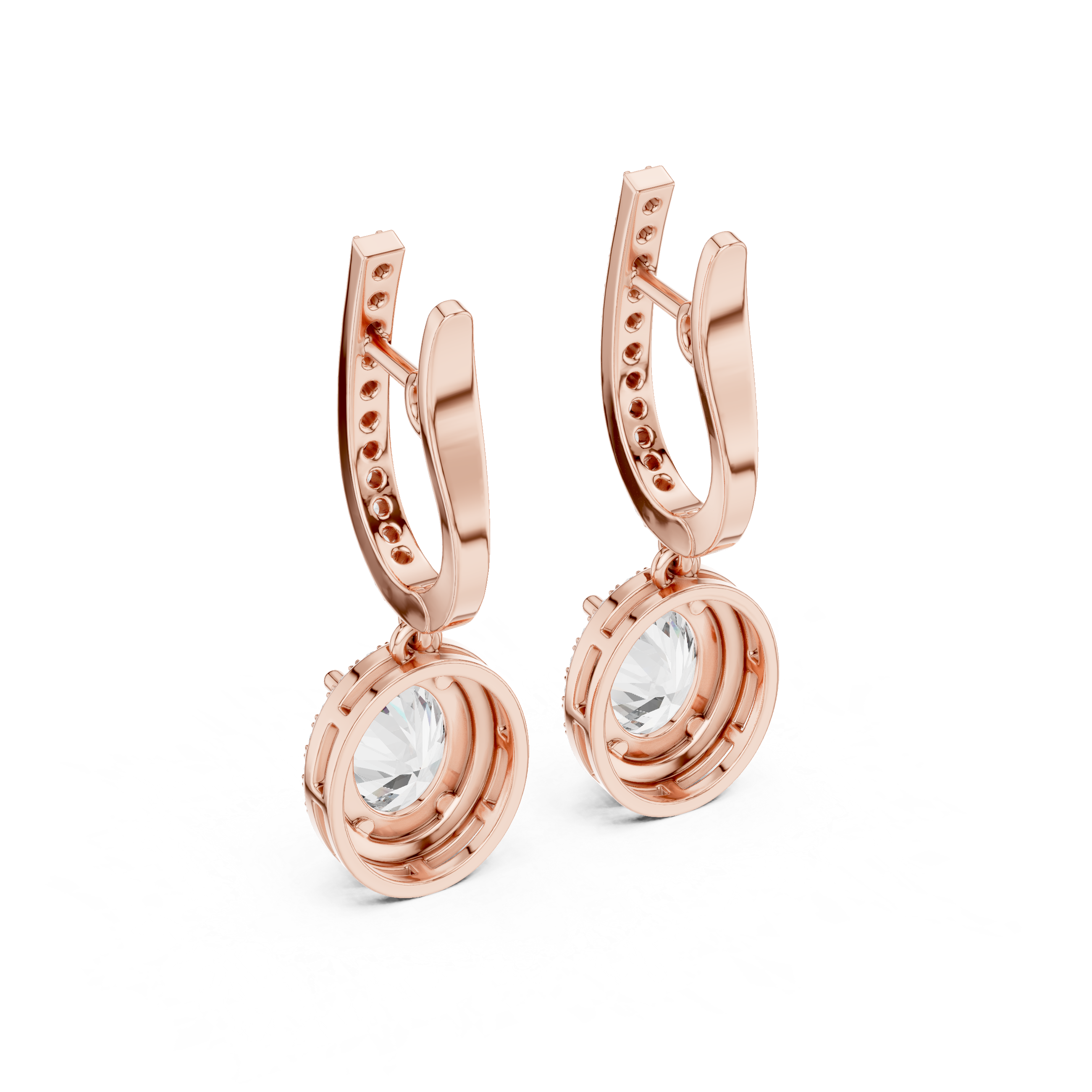 Classic Round Diamond Halo Drop Earrings