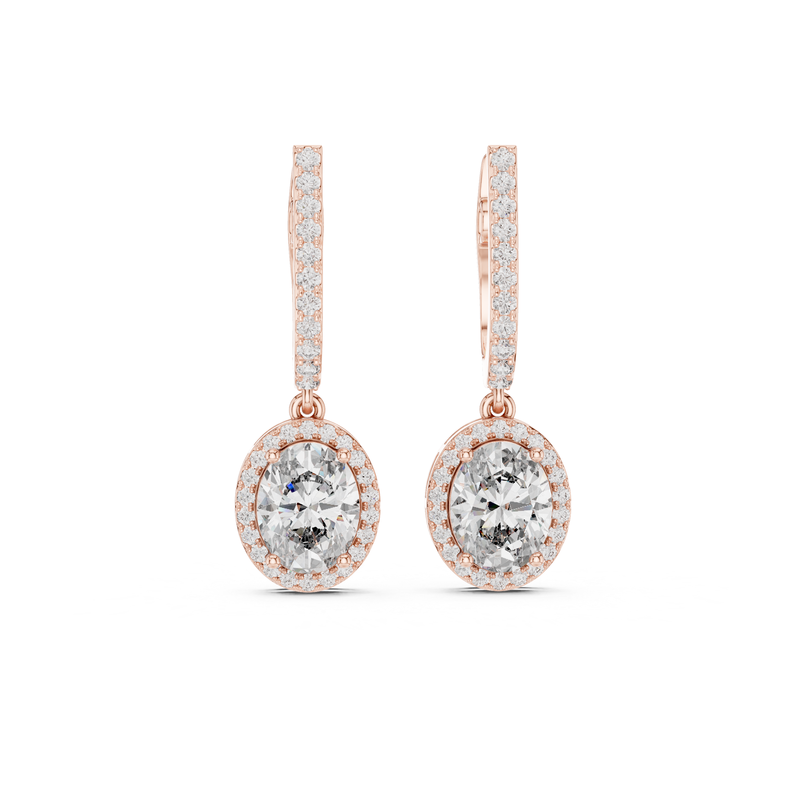 Classic Round Diamond Halo Drop Earrings