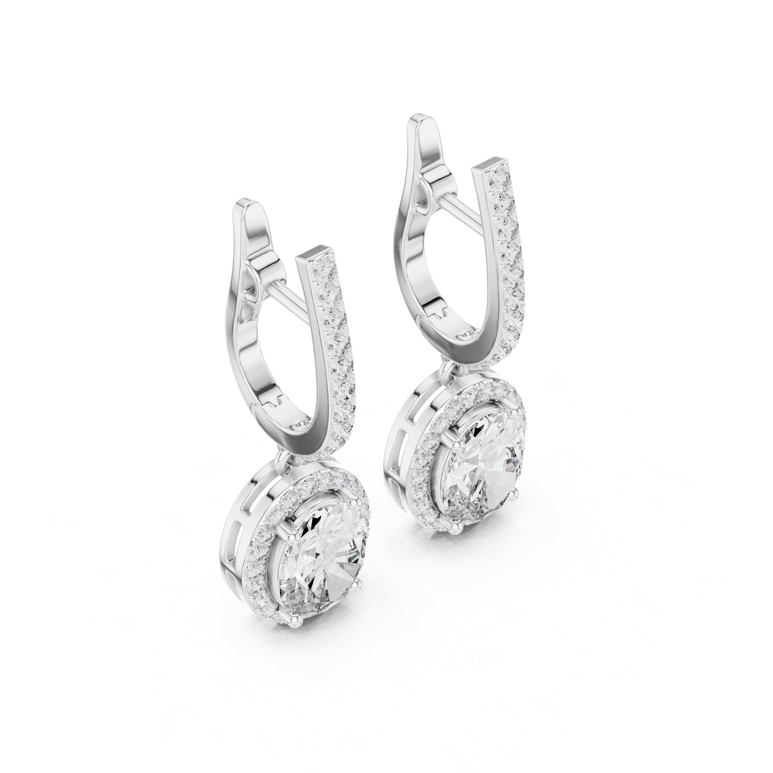 Classic Round Diamond Halo Drop Earrings