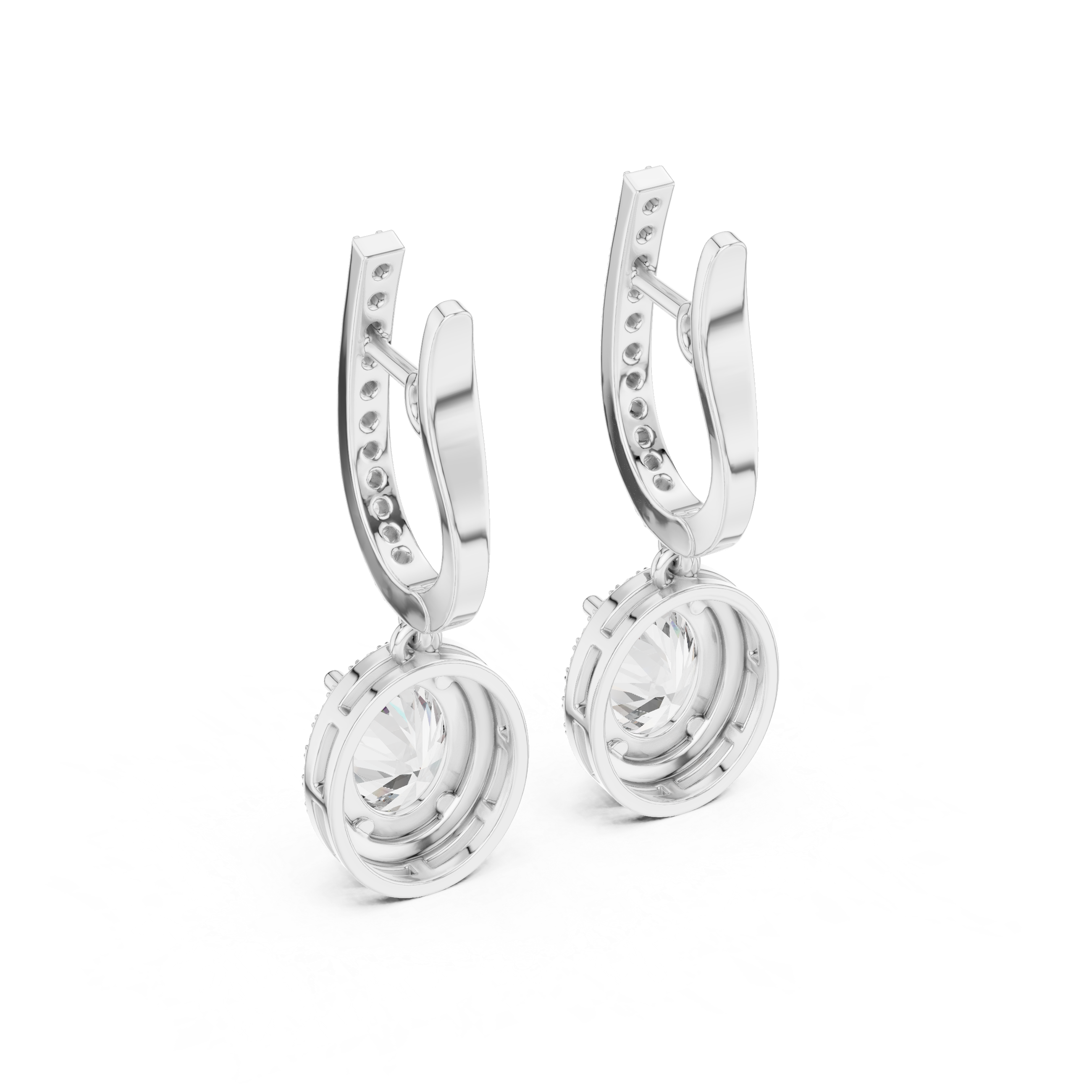 Classic Round Diamond Halo Drop Earrings