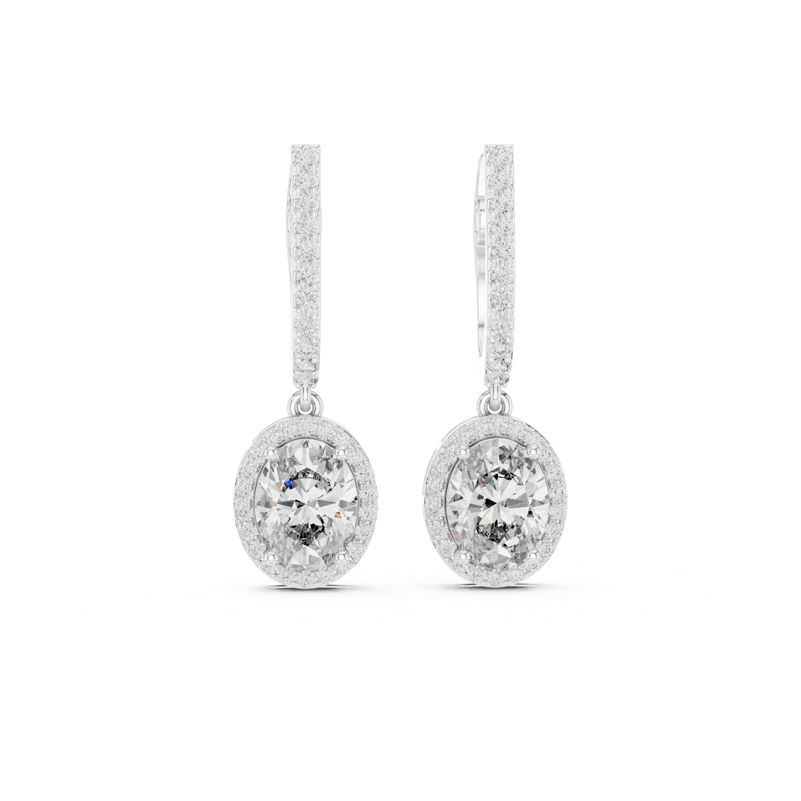 Classic Round Diamond Halo Drop Earrings