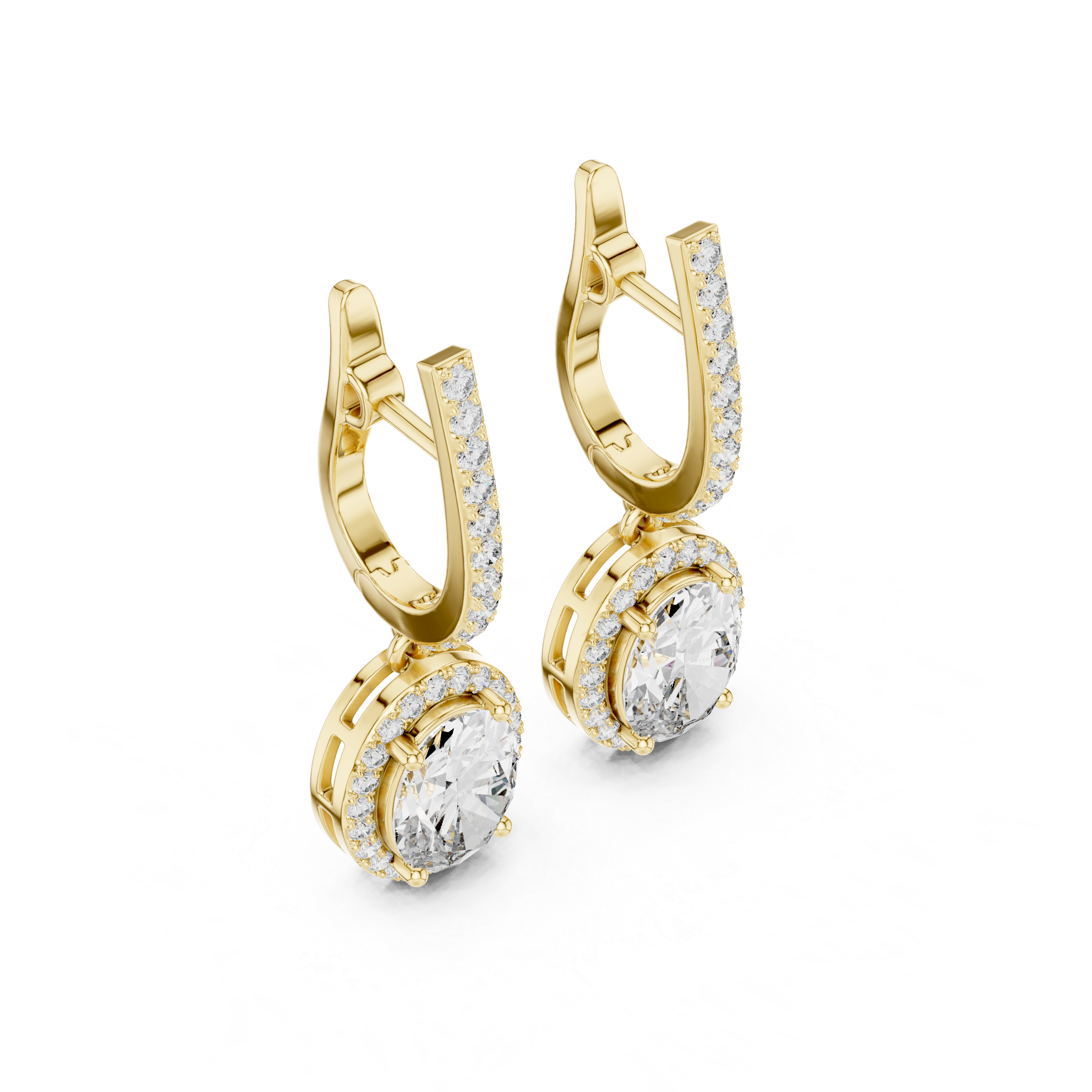 Classic Round Diamond Halo Drop Earrings