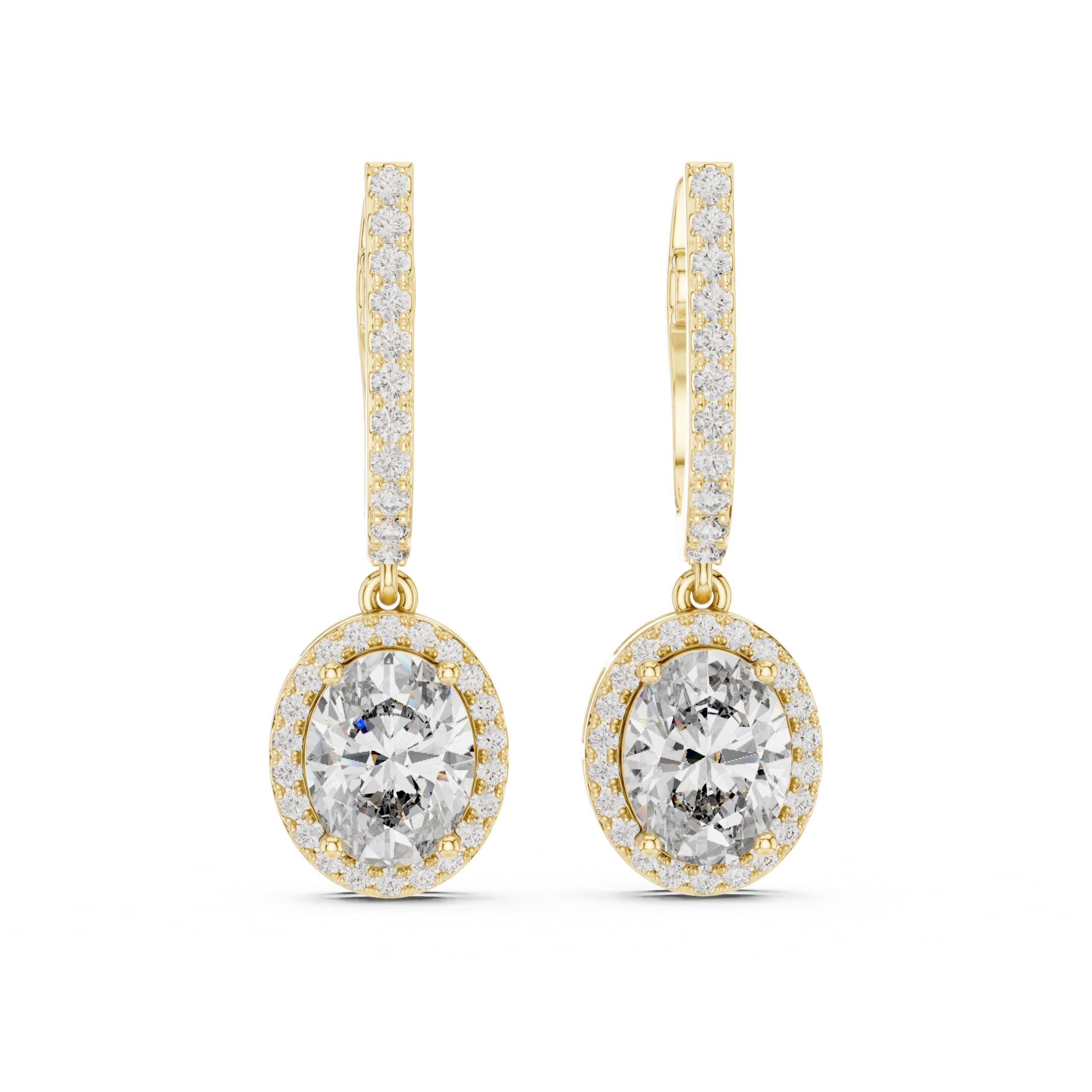 Classic Round Diamond Halo Drop Earrings