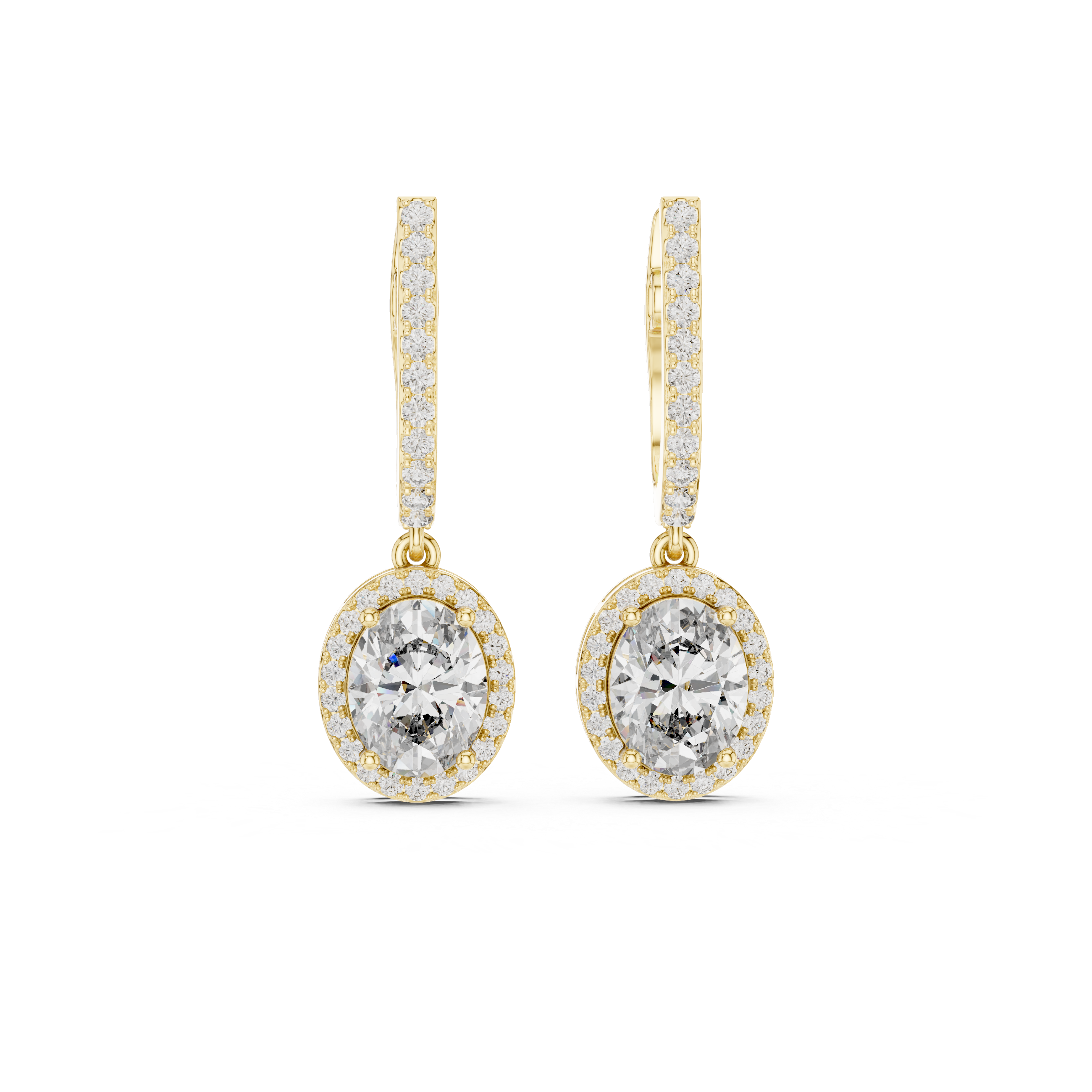 Classic Round Diamond Halo Drop Earrings