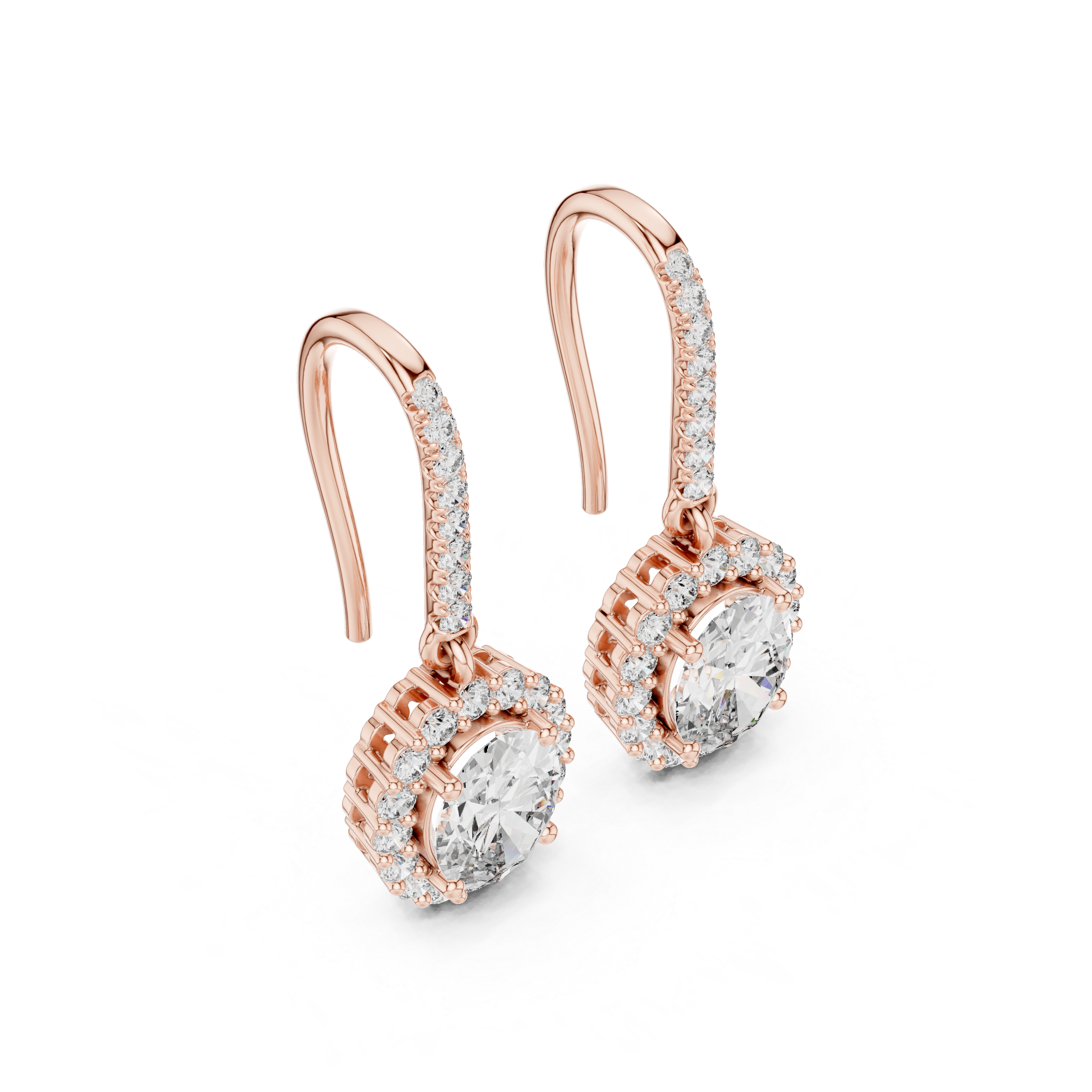Round Diamond Halo Drop Earrings