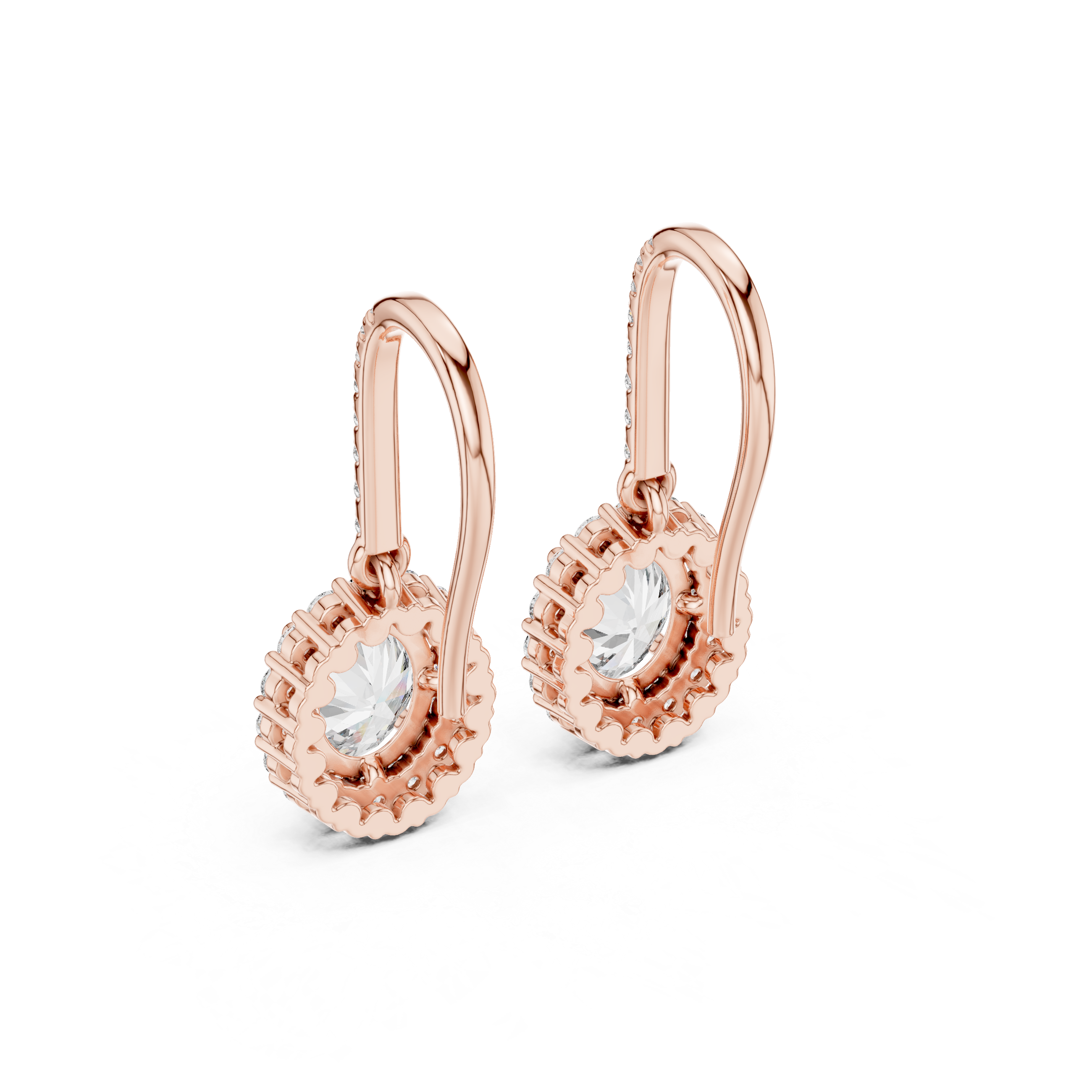 Round Diamond Halo Drop Earrings