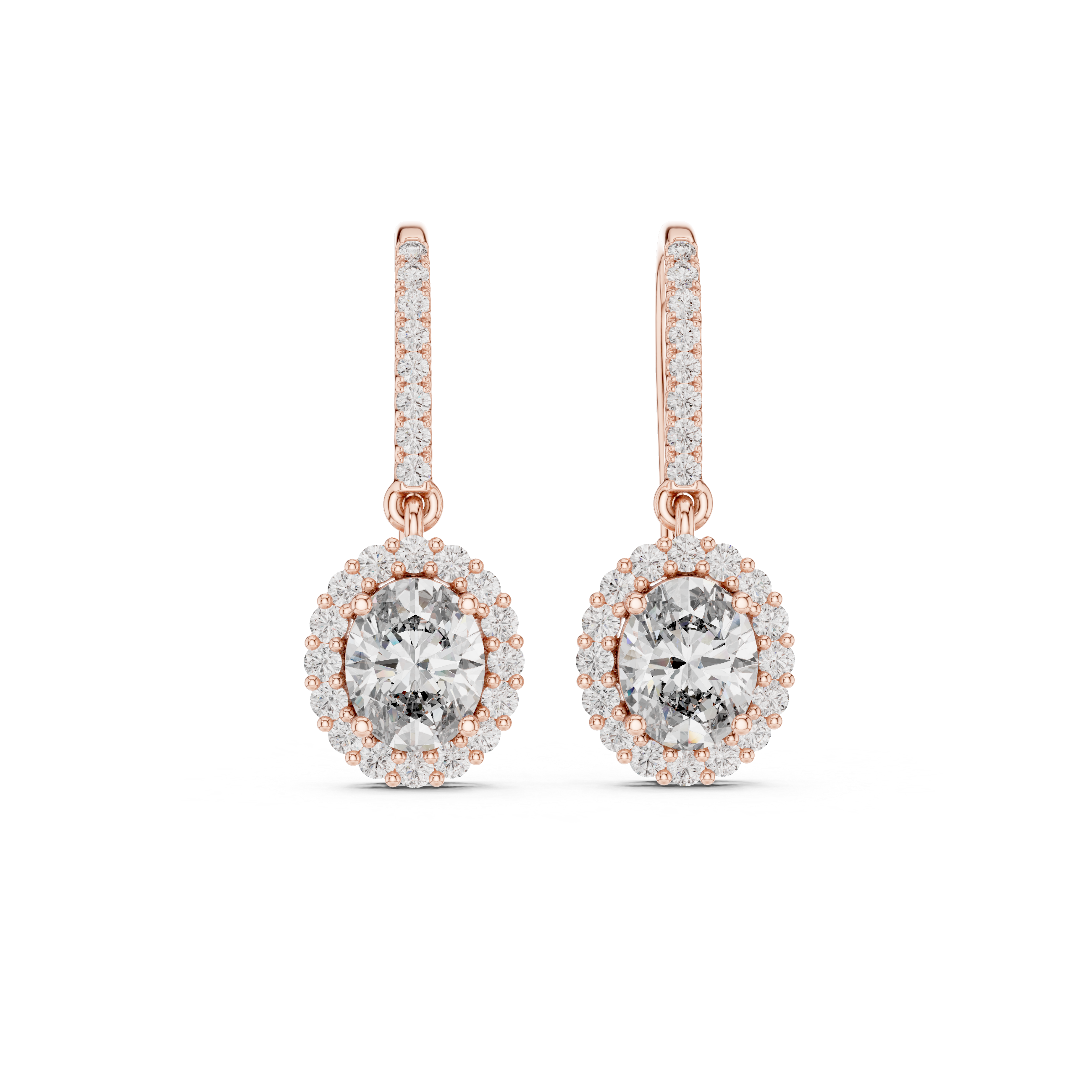 Round Diamond Halo Drop Earrings