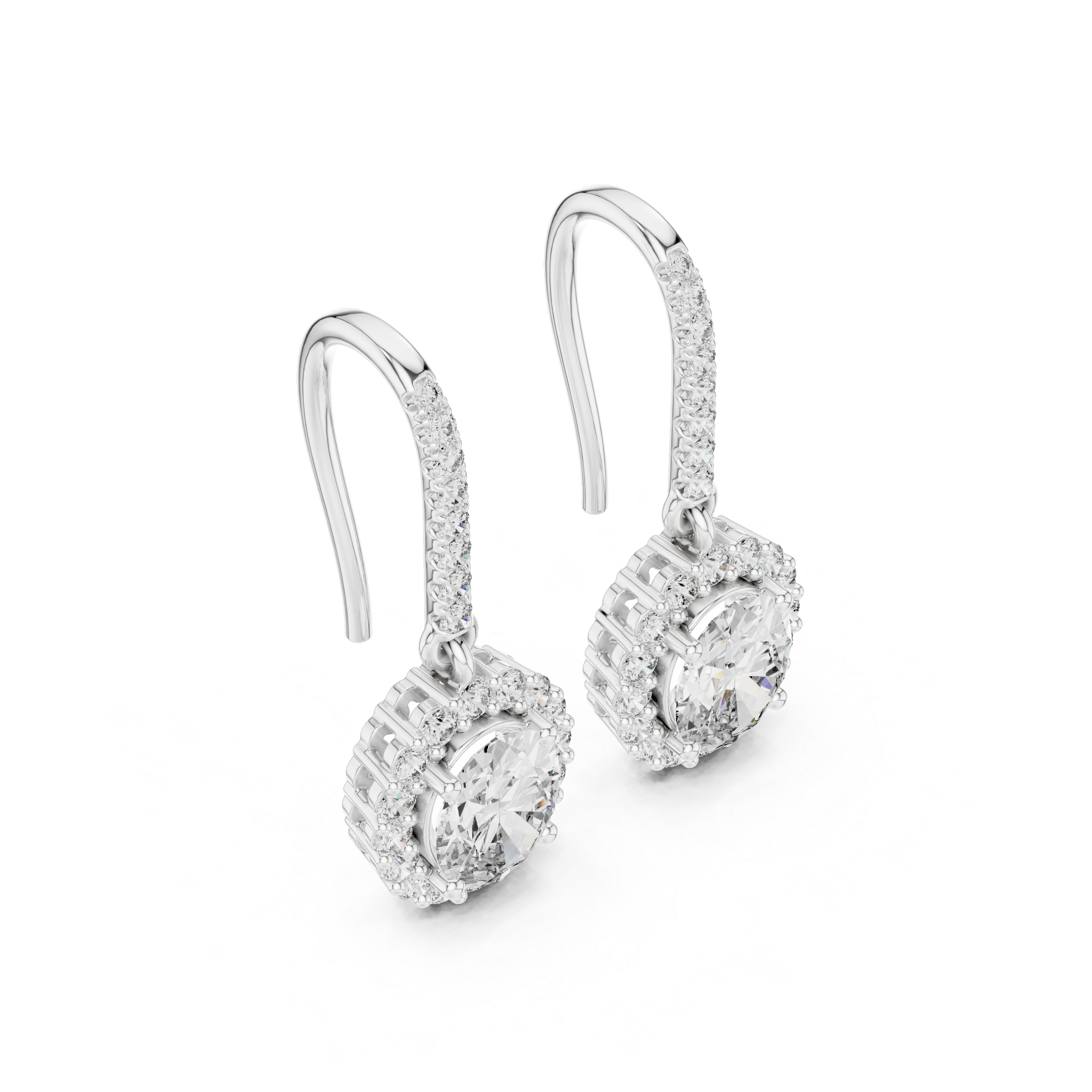 Round Diamond Halo Drop Earrings