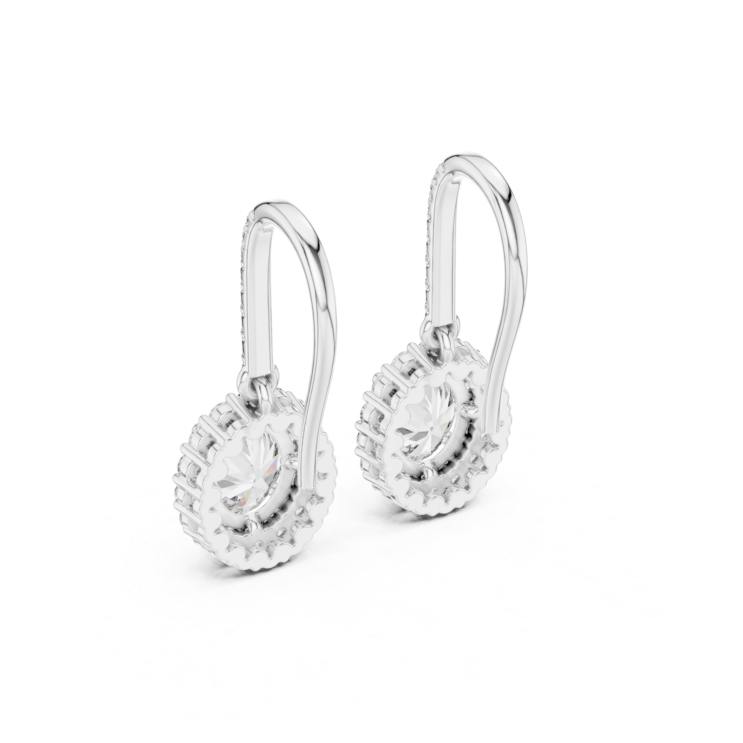 Round Diamond Halo Drop Earrings