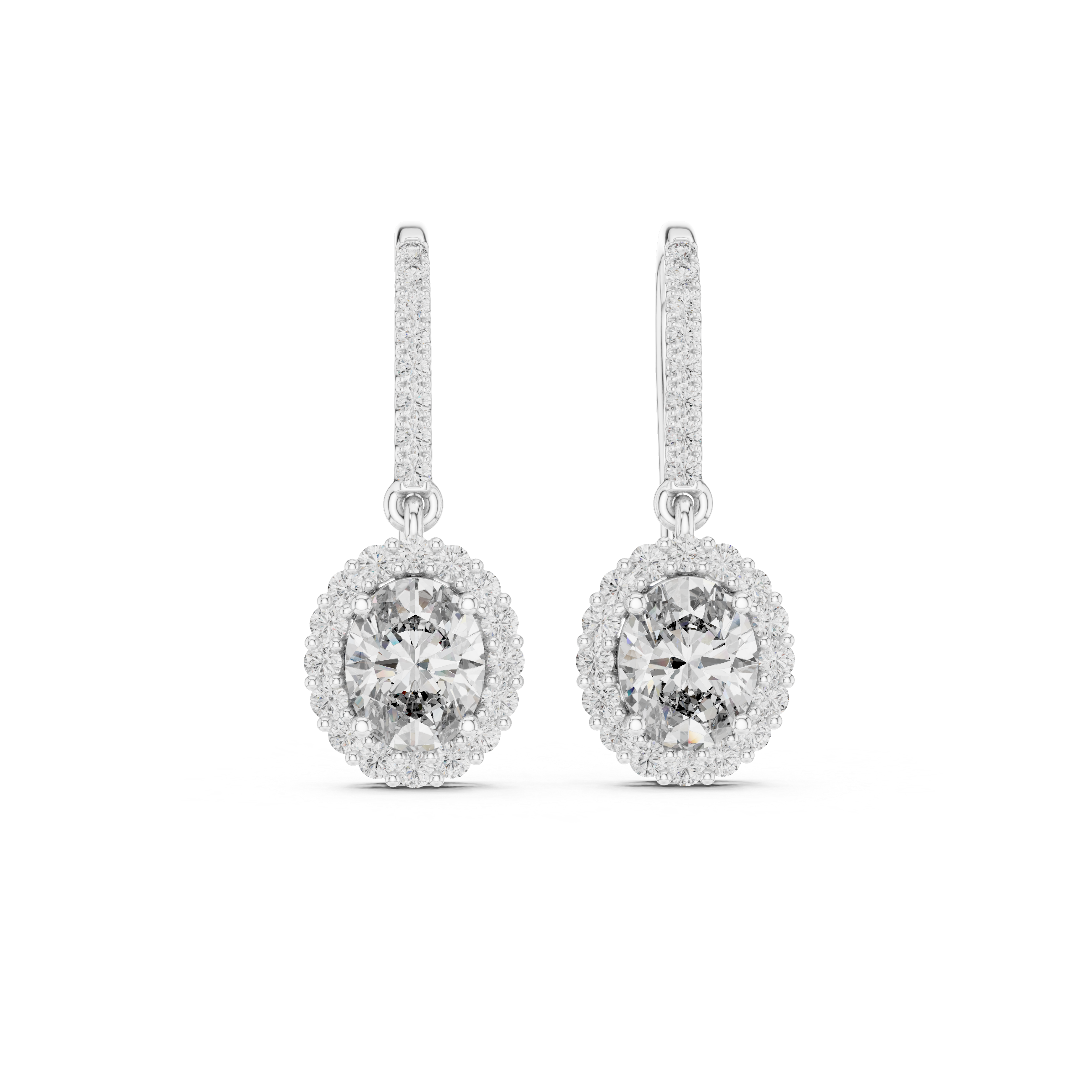 Round Diamond Halo Drop Earrings