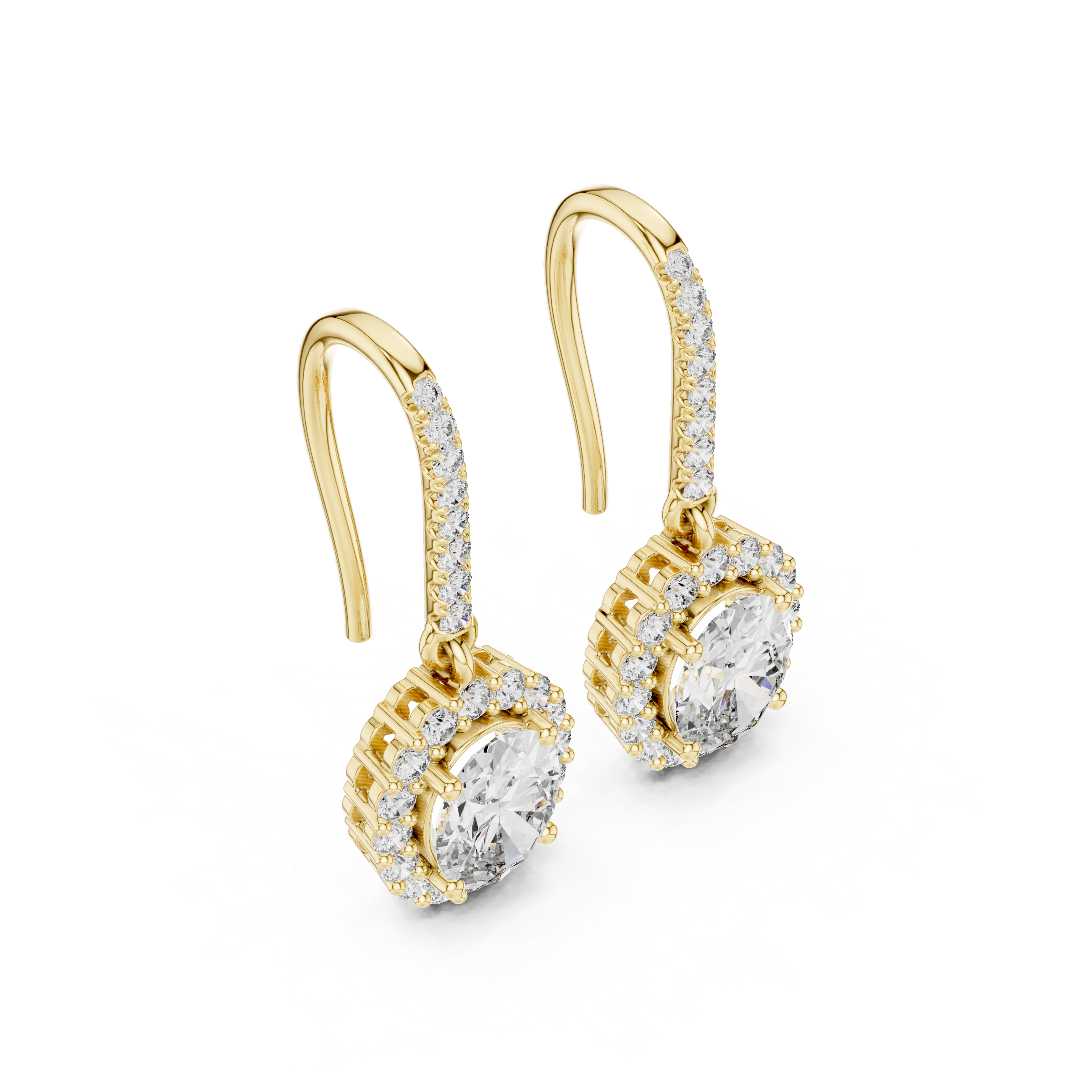 Round Diamond Halo Drop Earrings