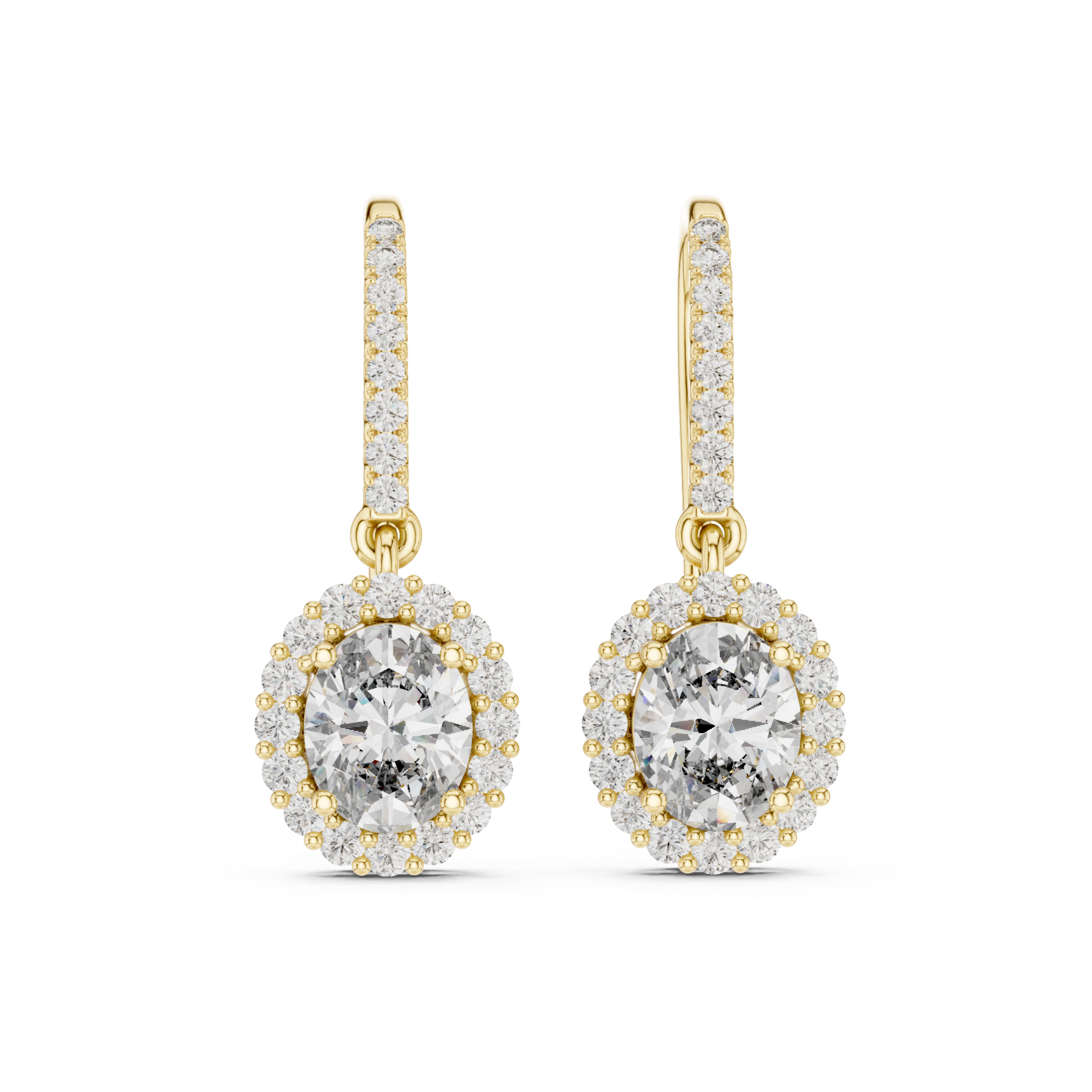 Round Diamond Halo Drop Earrings