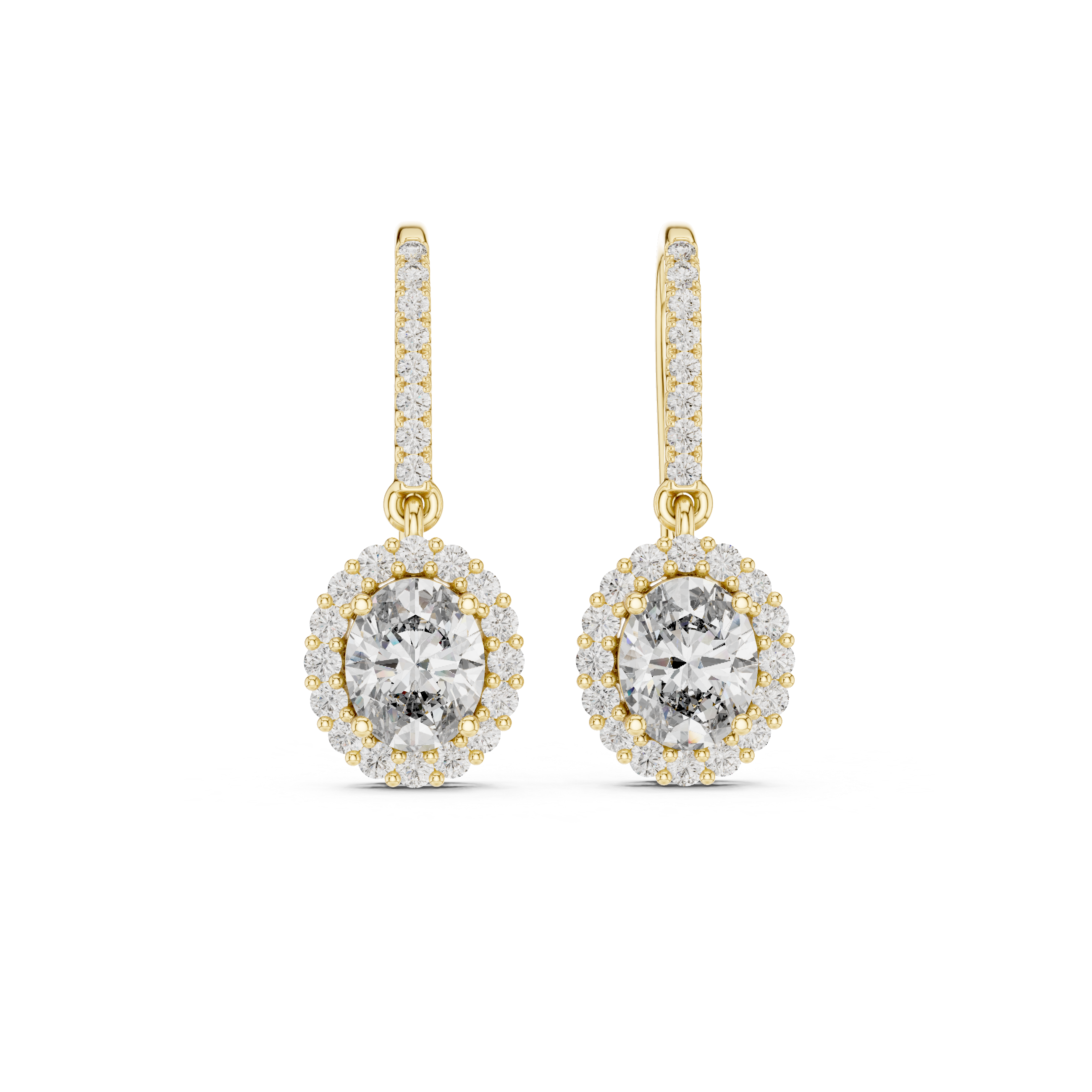 Round Diamond Halo Drop Earrings