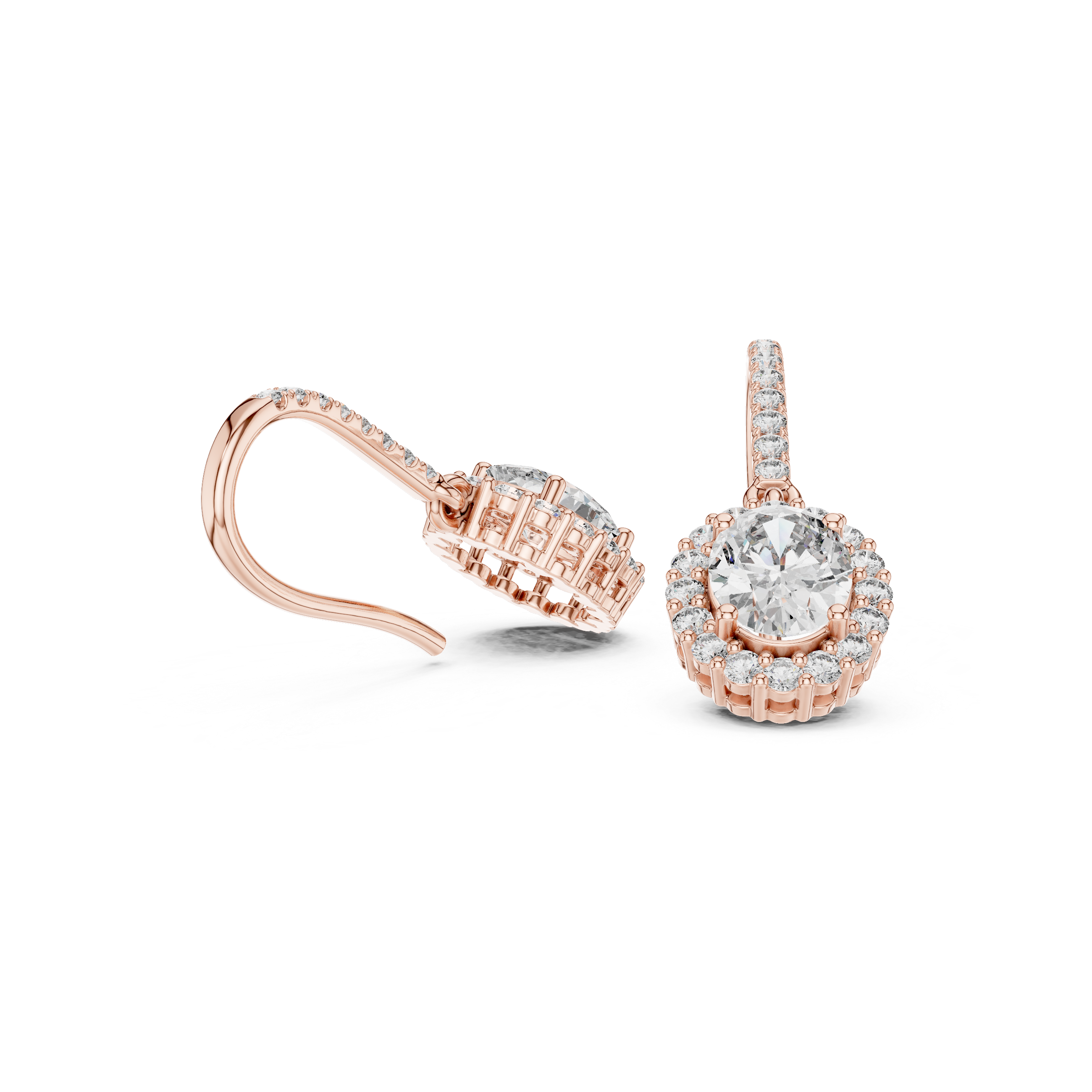 Round Diamond Halo Drop Earrings