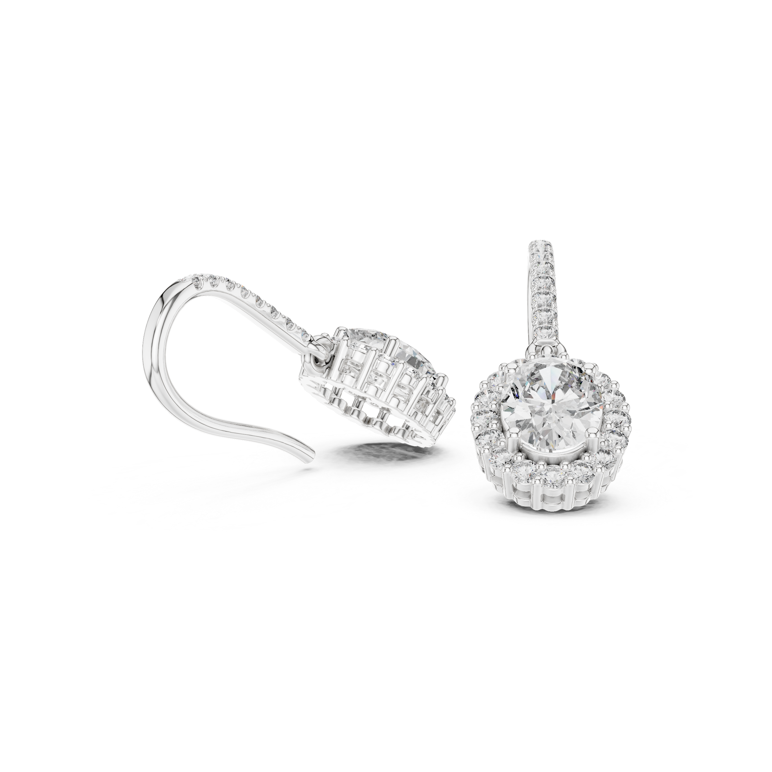 Round Diamond Halo Drop Earrings