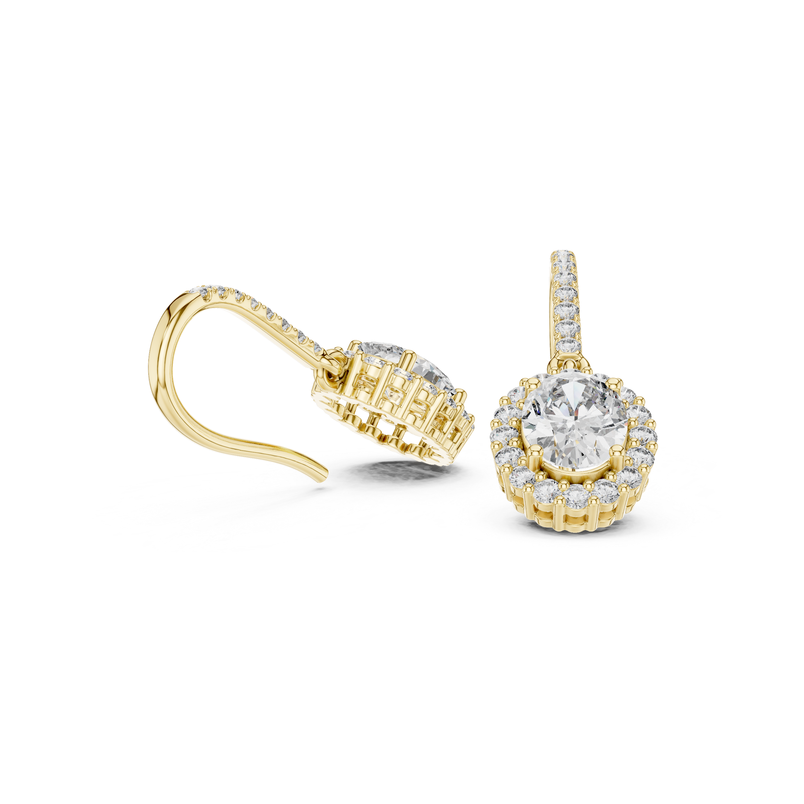 Round Diamond Halo Drop Earrings