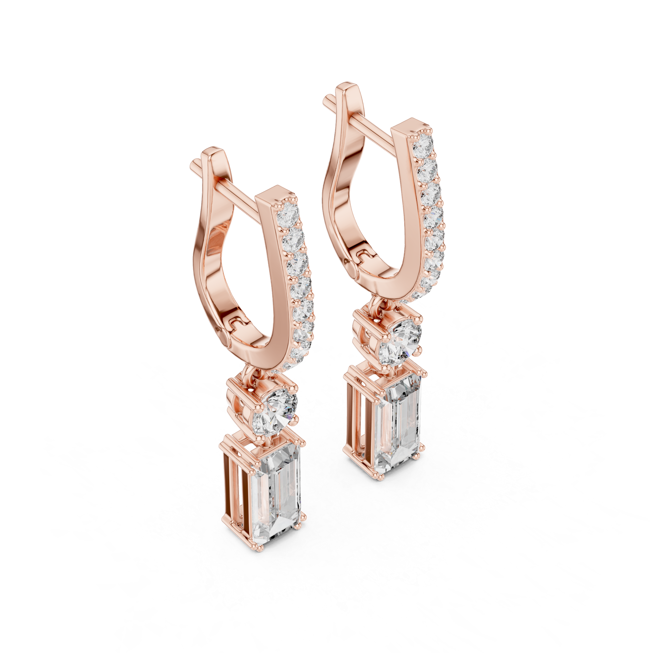 Earrings with Round and Emerald-Cut Diamonds