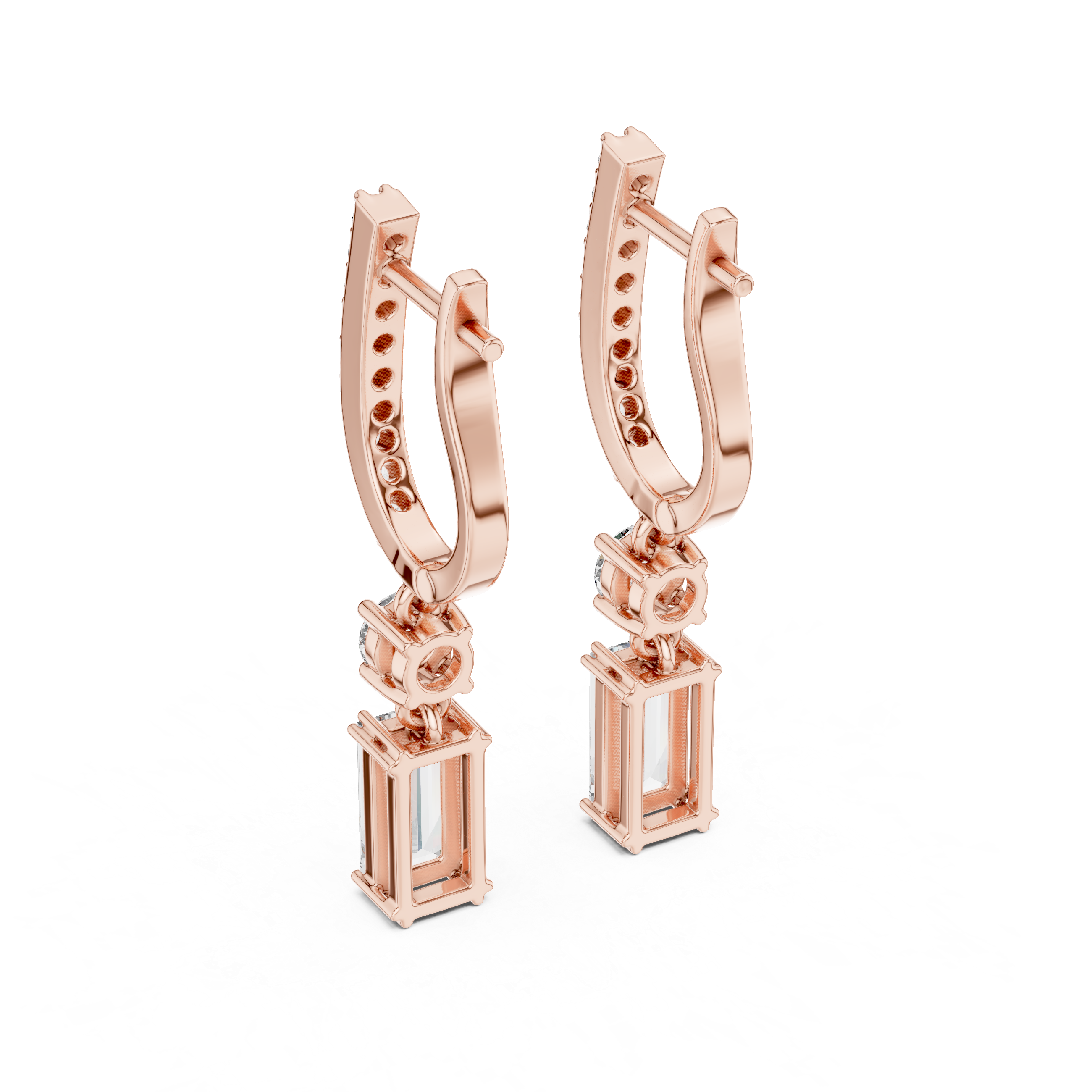 Earrings with Round and Emerald-Cut Diamonds