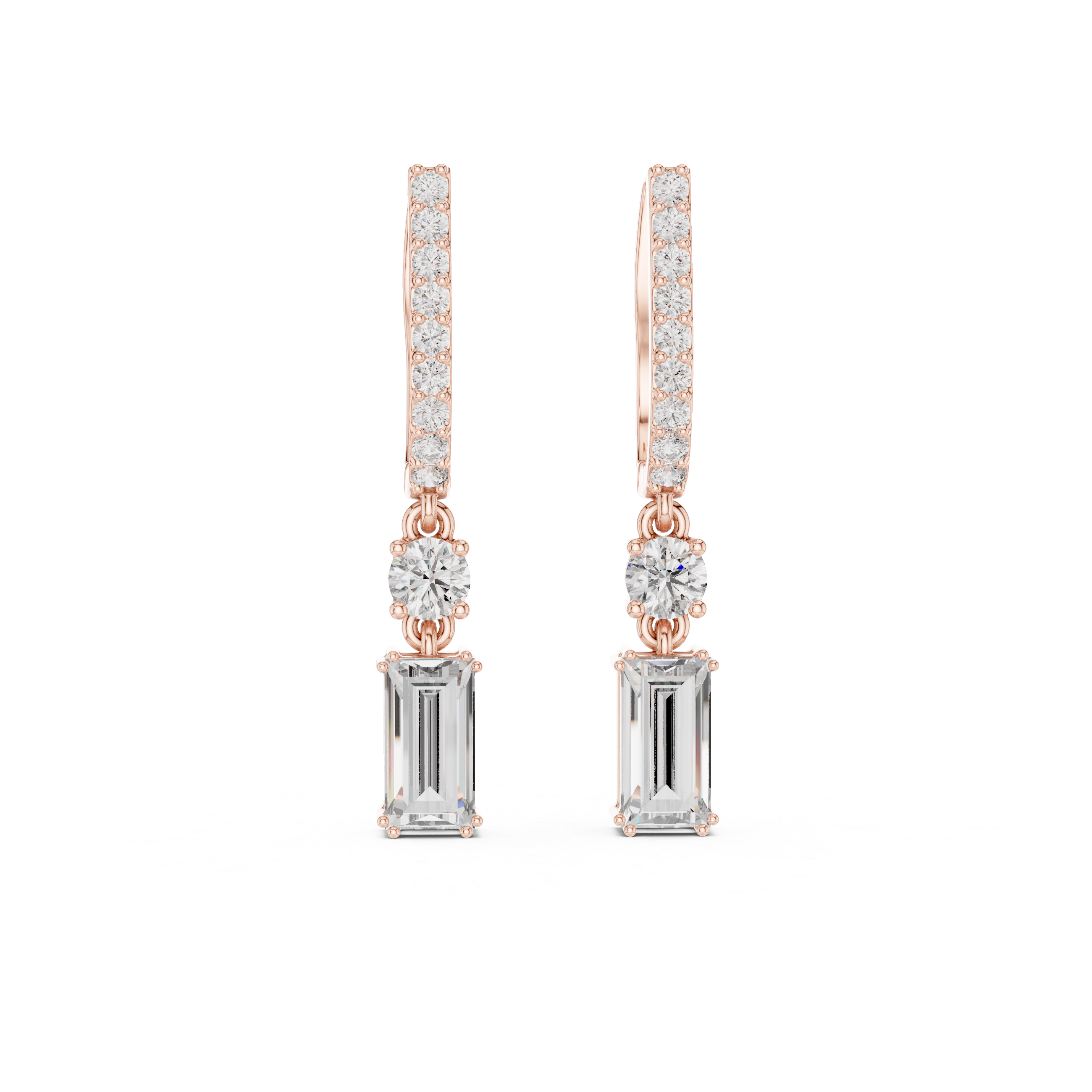 Earrings with Round and Emerald-Cut Diamonds
