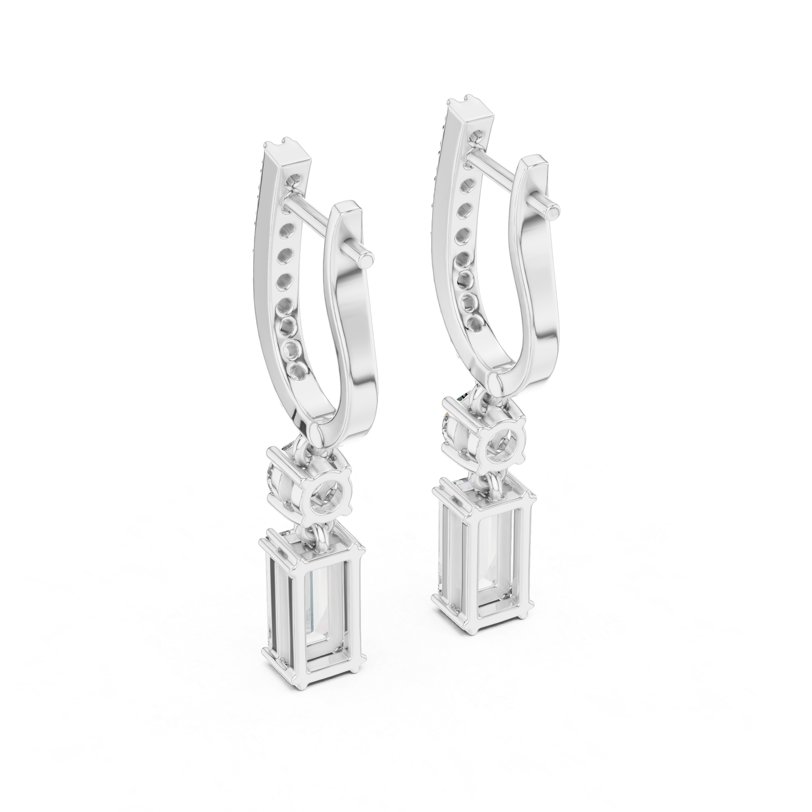 Earrings with Round and Emerald-Cut Diamonds