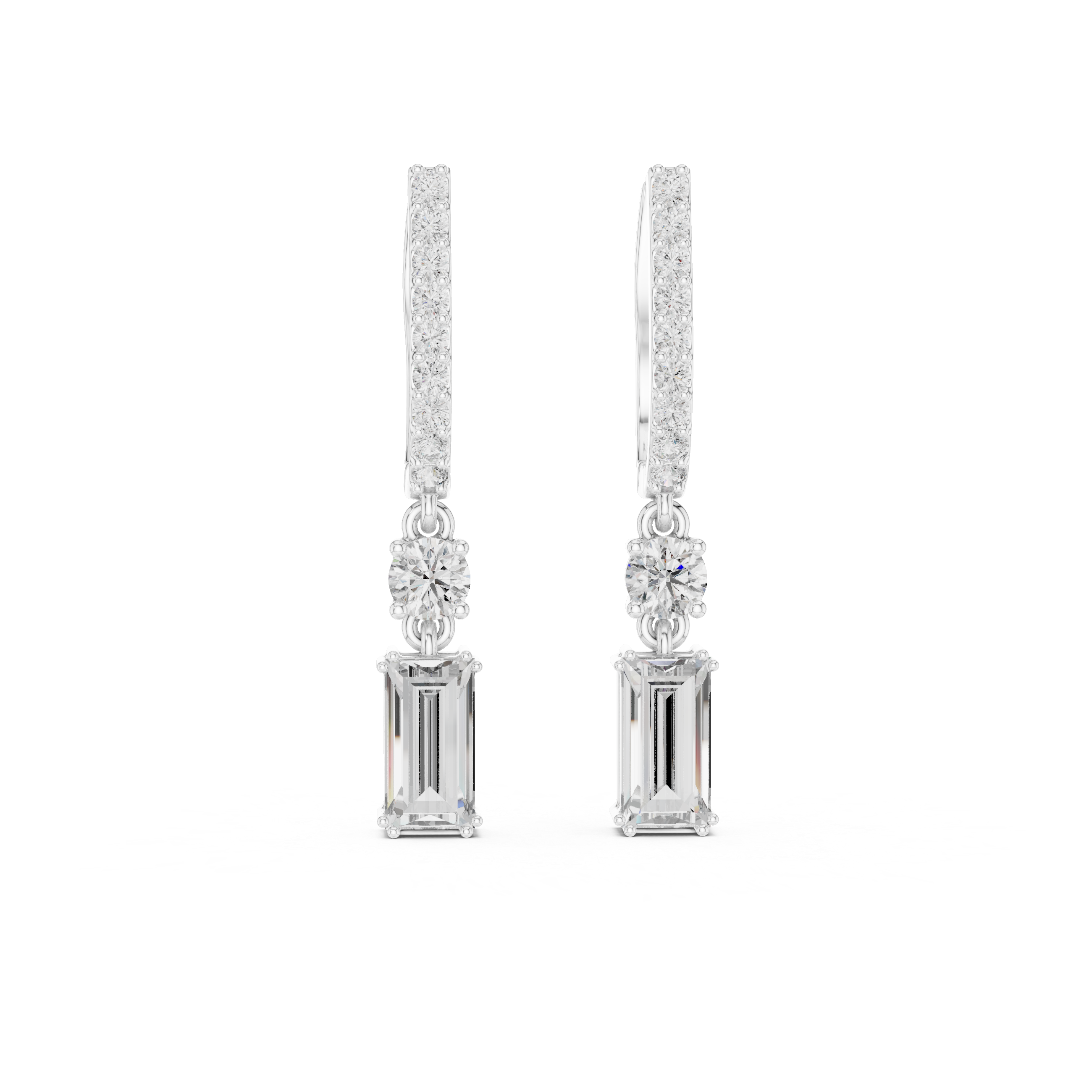 Earrings with Round and Emerald-Cut Diamonds