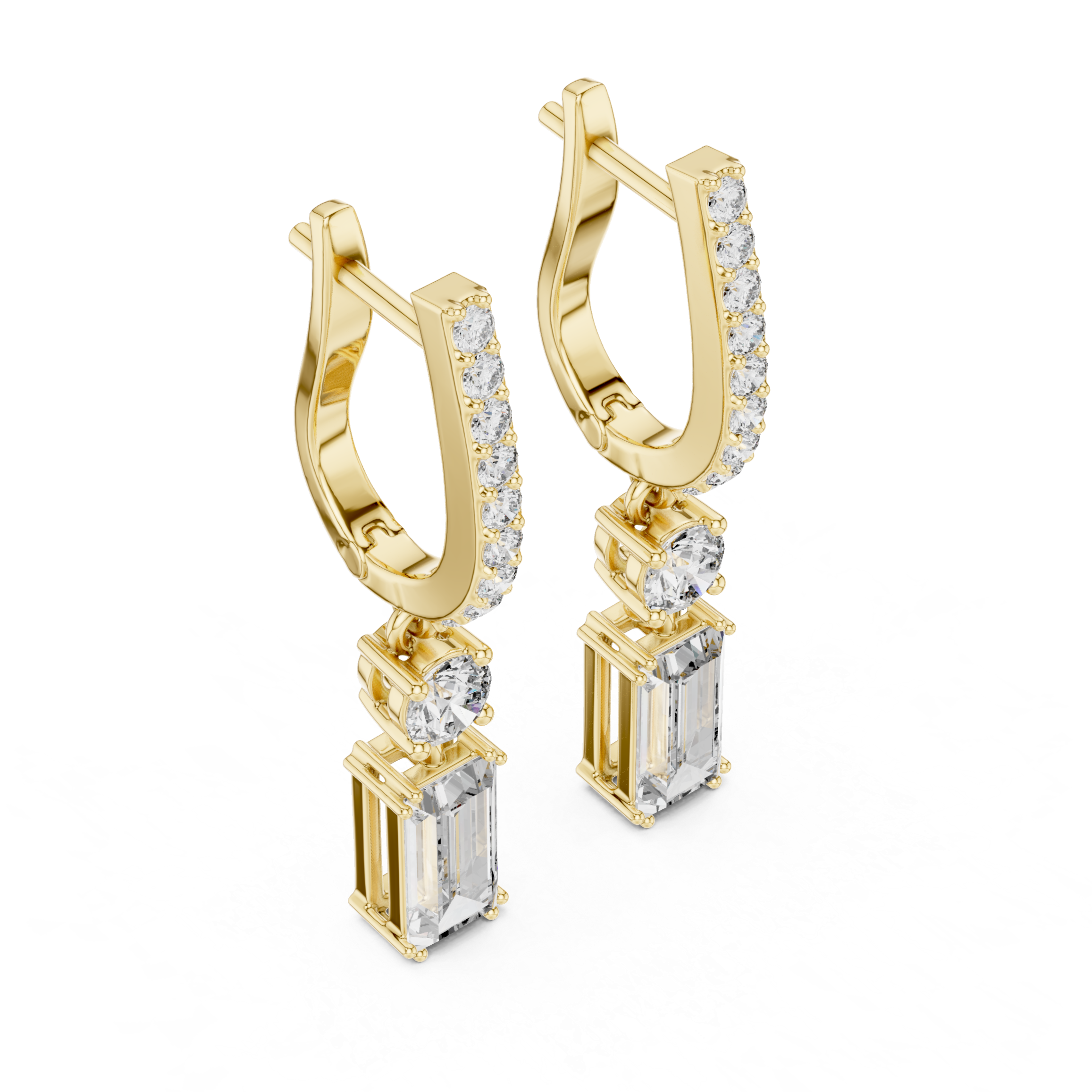 Earrings with Round and Emerald-Cut Diamonds